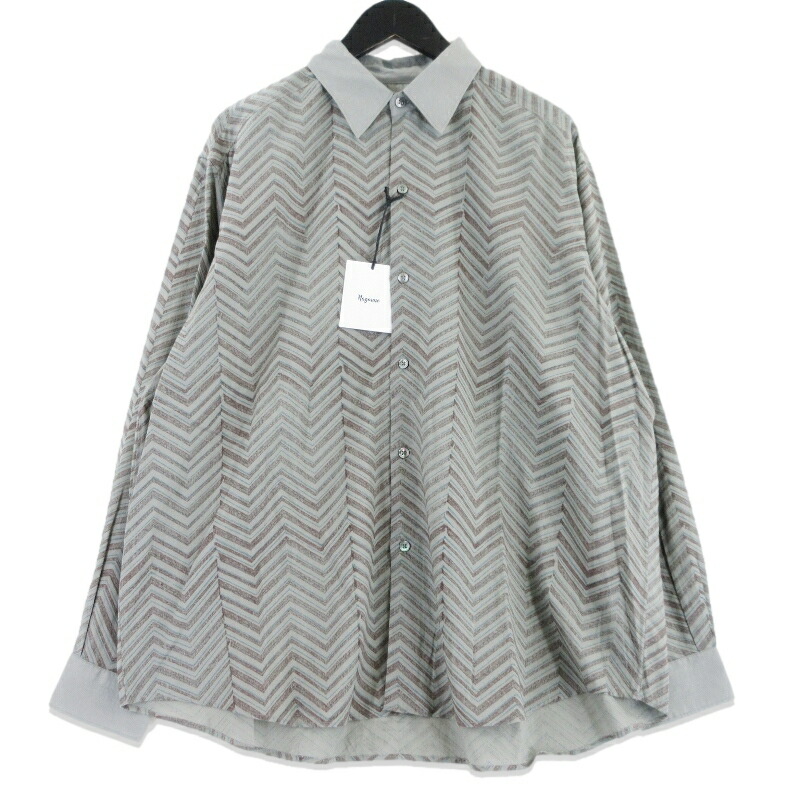 【中古】未当て嵌める nagoune ナゴウネ Cotton block print cover up shirt NG-26SS-SH01 長袖プルオーバー 総柄  薄墨色 M メンズ 99000975