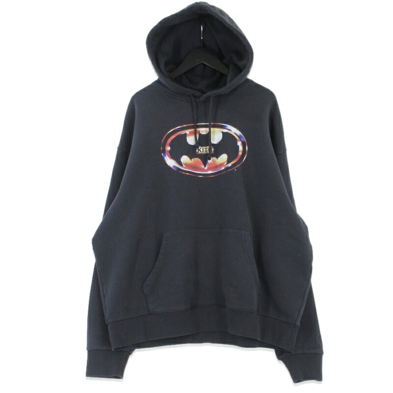 【中古】KITH 口づけ ティーシャツパーカー BATMAN LOGO HOODIE バットマン 刷り上げる 裏起毛  黒いこと 黒 L メンズ 99001011
