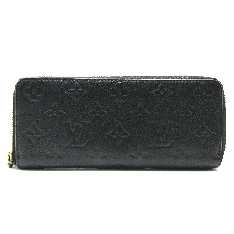 【中古】Louis Vuitton ルイヴィトン 長金入れ M60171 ポルトフォイユ クレマンス モノグラムアンプラント 2016年 黒いこと 黒ラウンドチャック フランス共和国製 なめし革61005640