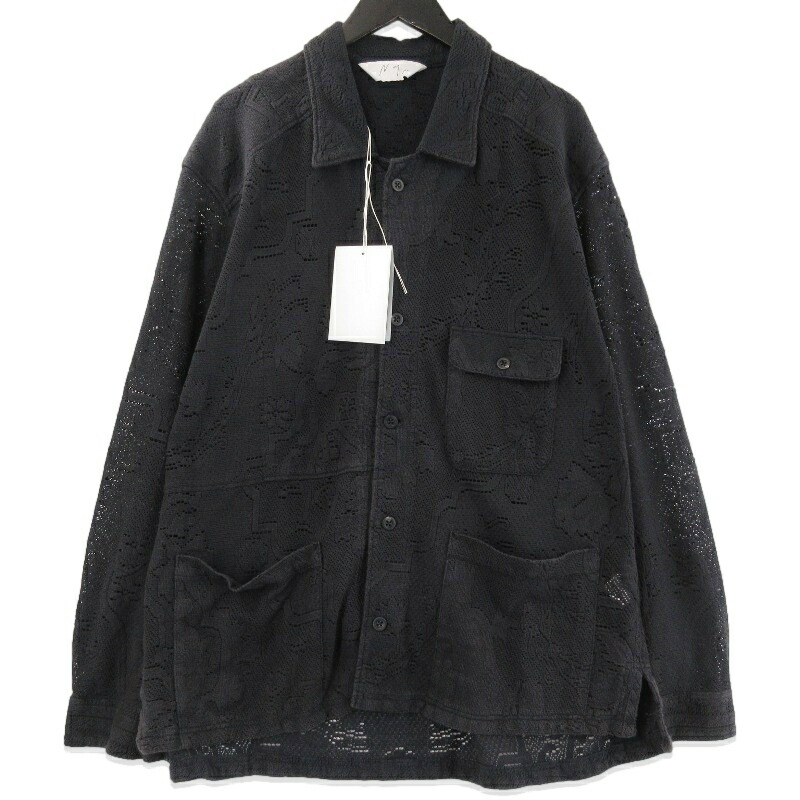 【中古】未当て嵌める ANCELLM アンセルム AGING LACE WORK SHIRT ANC-SH81-B エイジングレースワークシャツ 長袖プルオーバー 黒いこと 黒 2メンズ 71015885