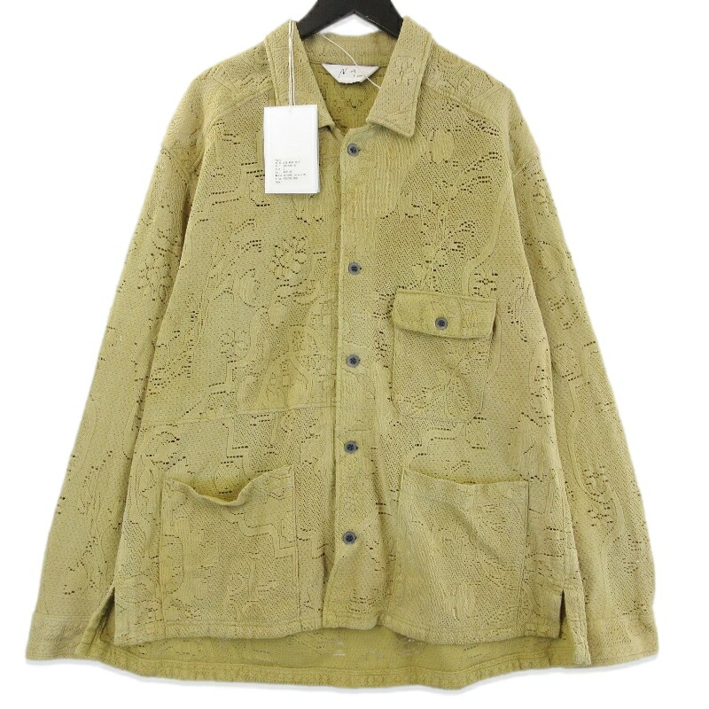 【中古】未当て嵌める ANCELLM アンセルム AGING LACE WORK SHIRT ANC-SH81-B エイジングレースワークシャツ 長袖プルオーバー MUSTARD 黄色 2メンズ 71015887