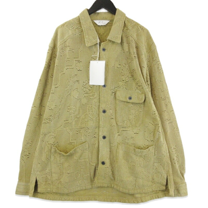 【中古】未当て嵌める ANCELLM アンセルム AGING LACE WORK SHIRT ANC-SH81-B エイジングレースワークシャツ 長袖プルオーバー MUSTARD 黄色 3メンズ 71015888