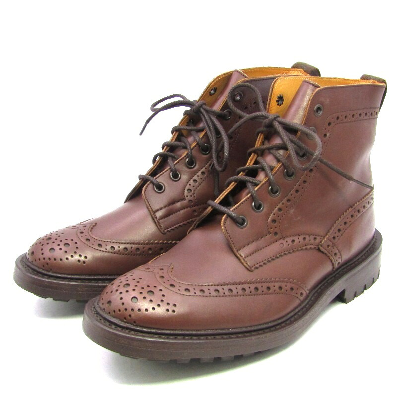 【中古】未当て嵌める Tricker\u0027s トリッカーズ UK8 カントリーブーツ M2508 MALTON ブローグブーツ ショッピングセンター米トン コマンドソール エスプレッソ 暗然たる赤銅色 ウィングチップ ブーツ 35005623