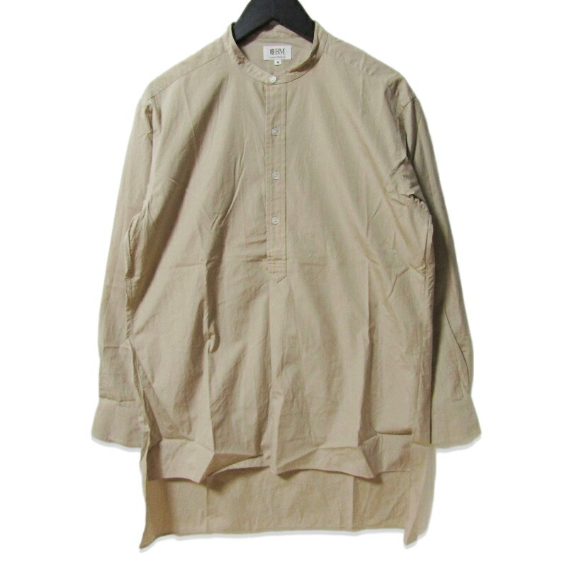 【中古】美品 BRITISH MADE ブリティッシュメイド オフィサーシャツ プリマス 長袖プルオーバー ティーシャツ ロング グレージュ M照明ランプ色つや 綿織物 日本製メンズ 27113874