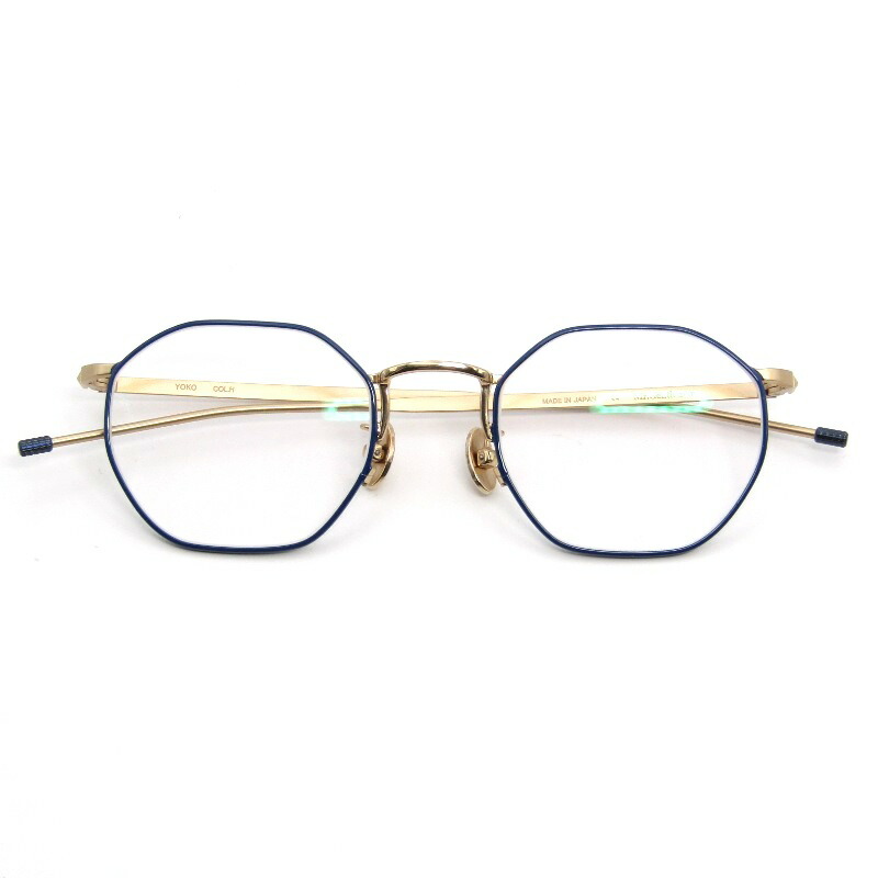 【中古】未当て嵌める Mr.Gentleman EYEWEAR 旦那士君子 眼鏡ひな形 YOKO 日本製 ヨーコ オクタゴン 八角形 H Blue/Goldスタッズテンプル 金属元素 眼鏡 メガネ 黒眼鏡 54001042