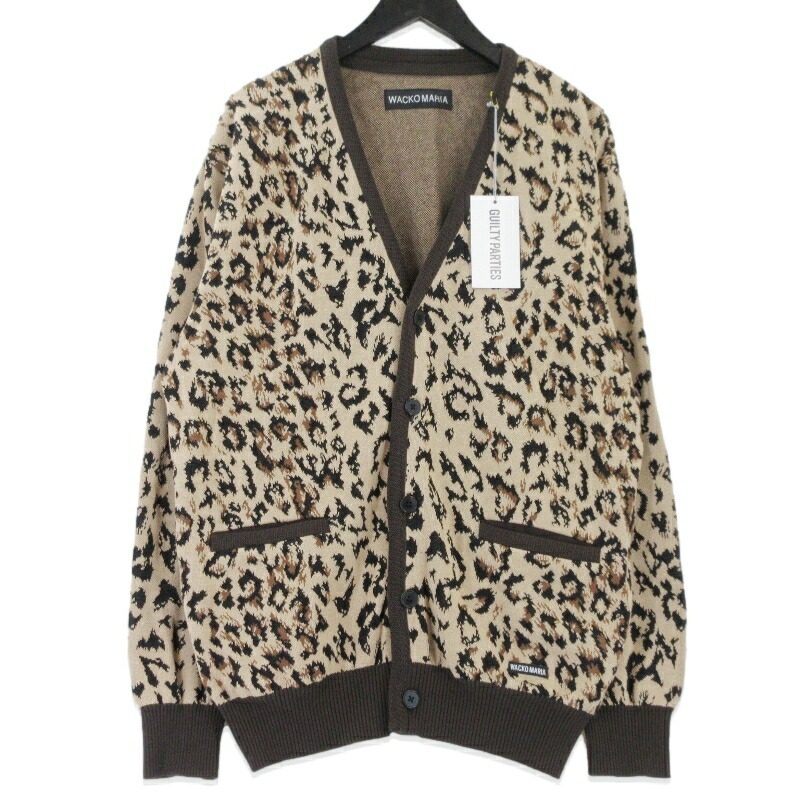【中古】美品 WACKO MARIA ワコマリア ジャガードカーディガン 25SS-WMK-KN14 LEOPARD KNIT JACQUARD CARDIGAN TYPE-1 ベージュ L レオパード メンズ 99001057