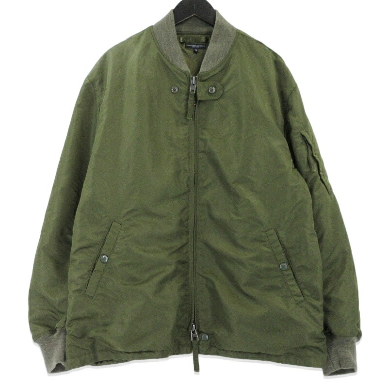 【中古】ENGINEERED GARMENTS エンジニアドガーメンツ アビエイタージャケット Aviator Jacket Flight Satin Nylon 繻子 オリーブ M ナイロン USA製  メンズ 99001065
