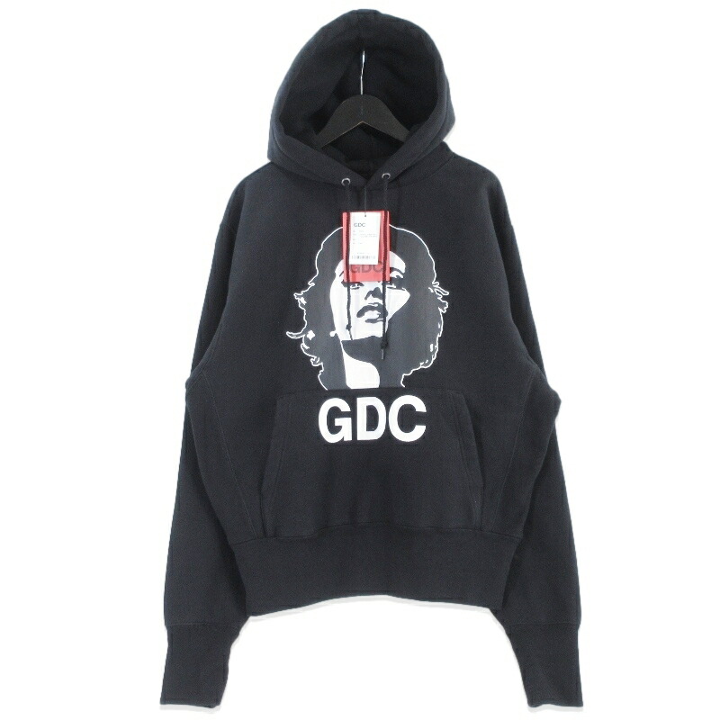 【中古】美品 HYSTERIC GLAMOUR × GDC ヒステリックグラマー ティーシャツパーカー GD0202 REBEL GIRL HOODIE 黒いこと 黒 M 汗水 裏パイル 8芒星  メンズ 99001070