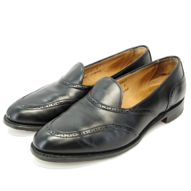 【中古】JOSEPH CHEANEY\u0026SONS チーニー UK8F スリッポン HENDRICK 214挙げ句の果て 子ウシ レザーソール ブローグシューズ 黒いこと 黒 置き目毛皮 シューズ 35005650