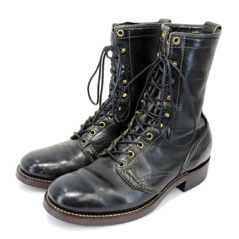 【中古】WESCO ウエスコ US8E 26糎 ジョブマスター 旧ロゴタイプ 1999年製 細工物ブーツ 先芯なし ヴィンテージ 黒 黒いこと オイルドレザー レースアップブーツ JOBMASTER 年寄りの ブーツ 35005653