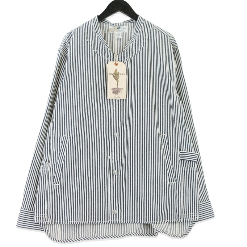 【中古】未使用 SASSAFRAS ササフラス Vase Wall Gardener Jacket ヒッコリー SF-262320 ヴェースウォール ナチュラル インディゴ M ガーデナージャケット ワークジャケット メンズ 99001227｜ＣＬＡＳＳＩＣ