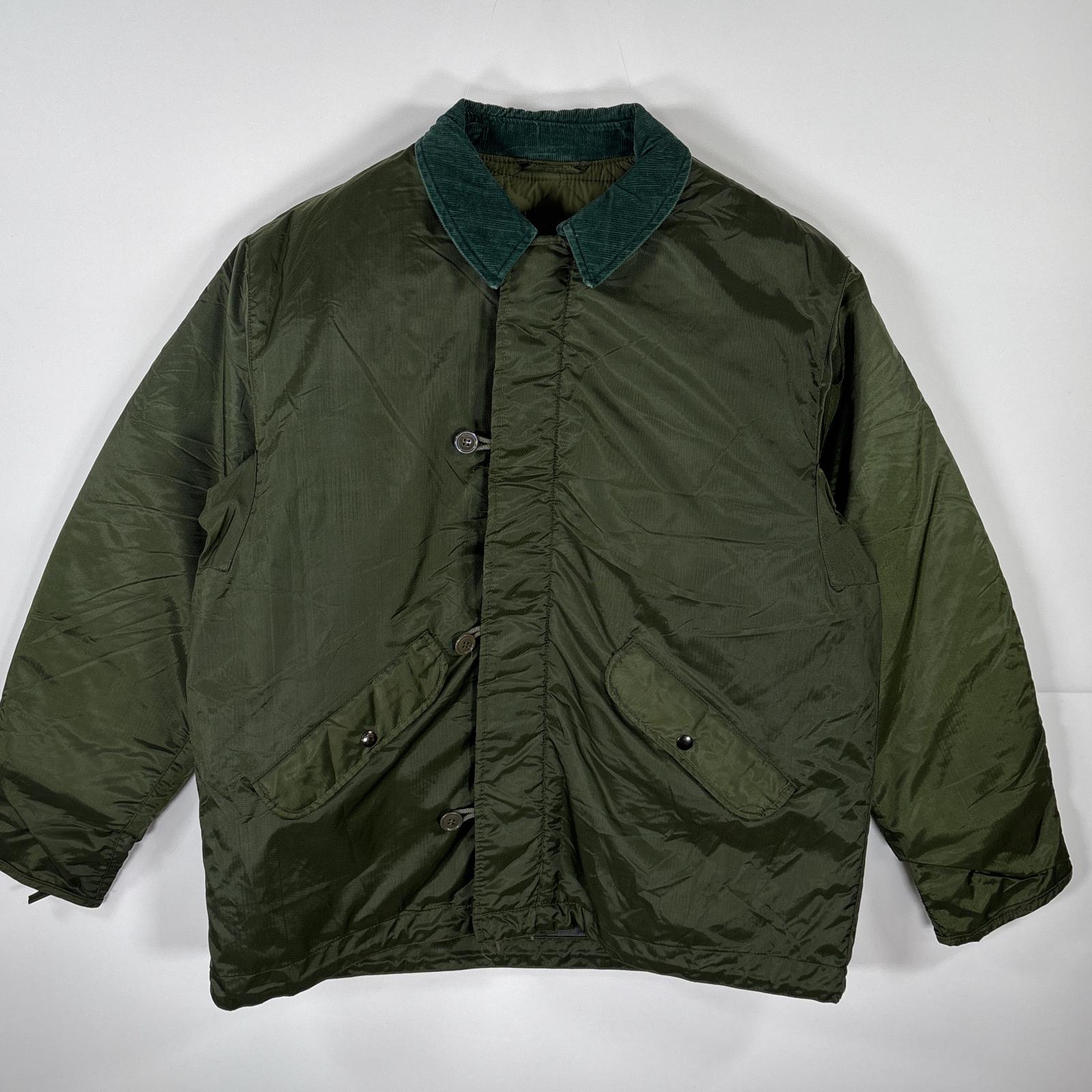古着 ナイロンデッキジャケット 米軍　海軍 U.S.NAVY 襟コーデュロイ グリーン メンズ 【中古】
