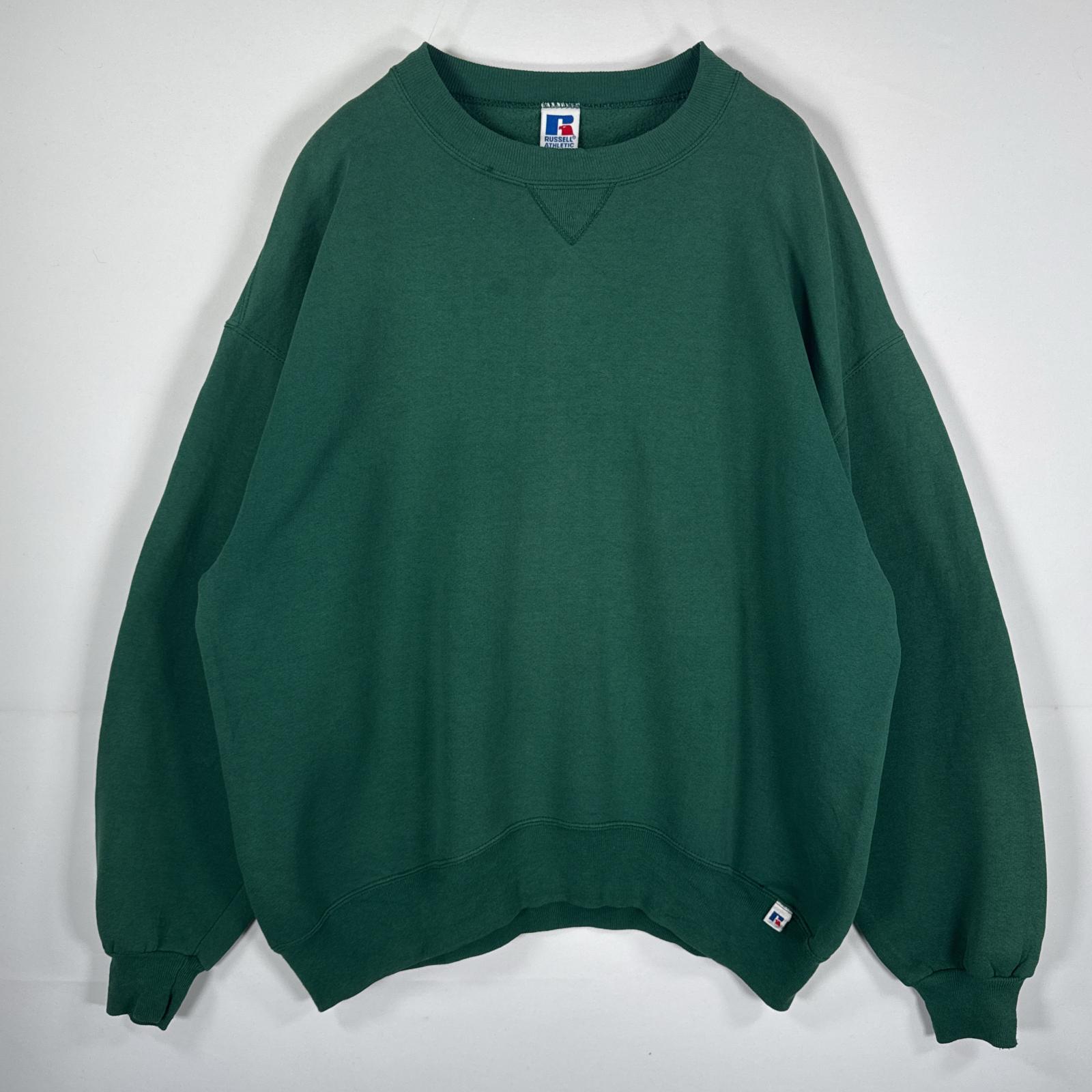 古着 90's/90年代 ラッセル Russell USA製 長袖 スウェット トレーナー クルーネック USA製 オーバーサイズ 大きいサイズ XXL グリーン 無地 メンズ 【中古】 7,524円