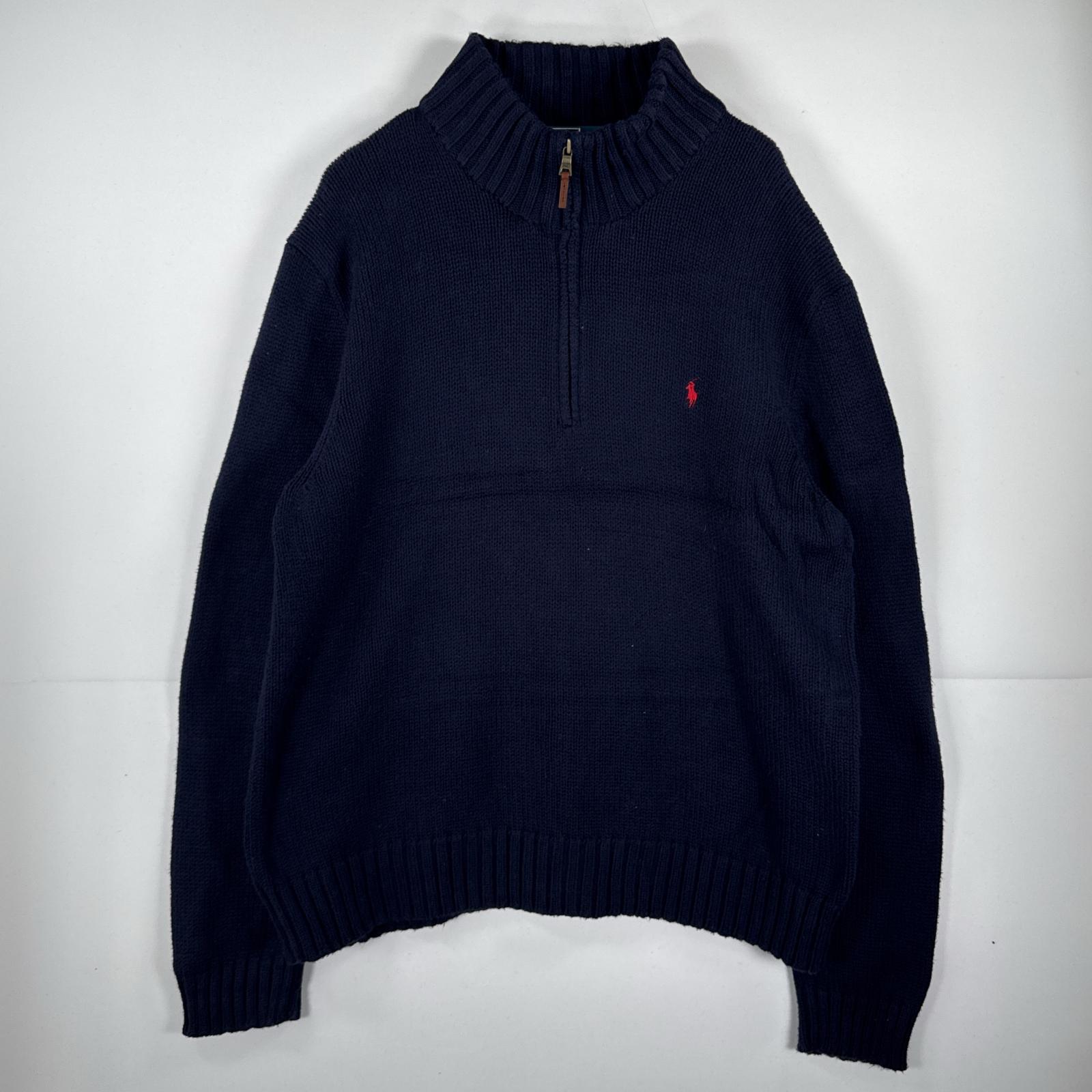 LA8050 ポロバイラルフローレン 長袖ニット 綿 ハーフジップ 紺 S LA8050 ポロバイラルフローレン 長袖ニット 綿 ハーフジップ 紺 S 楽天