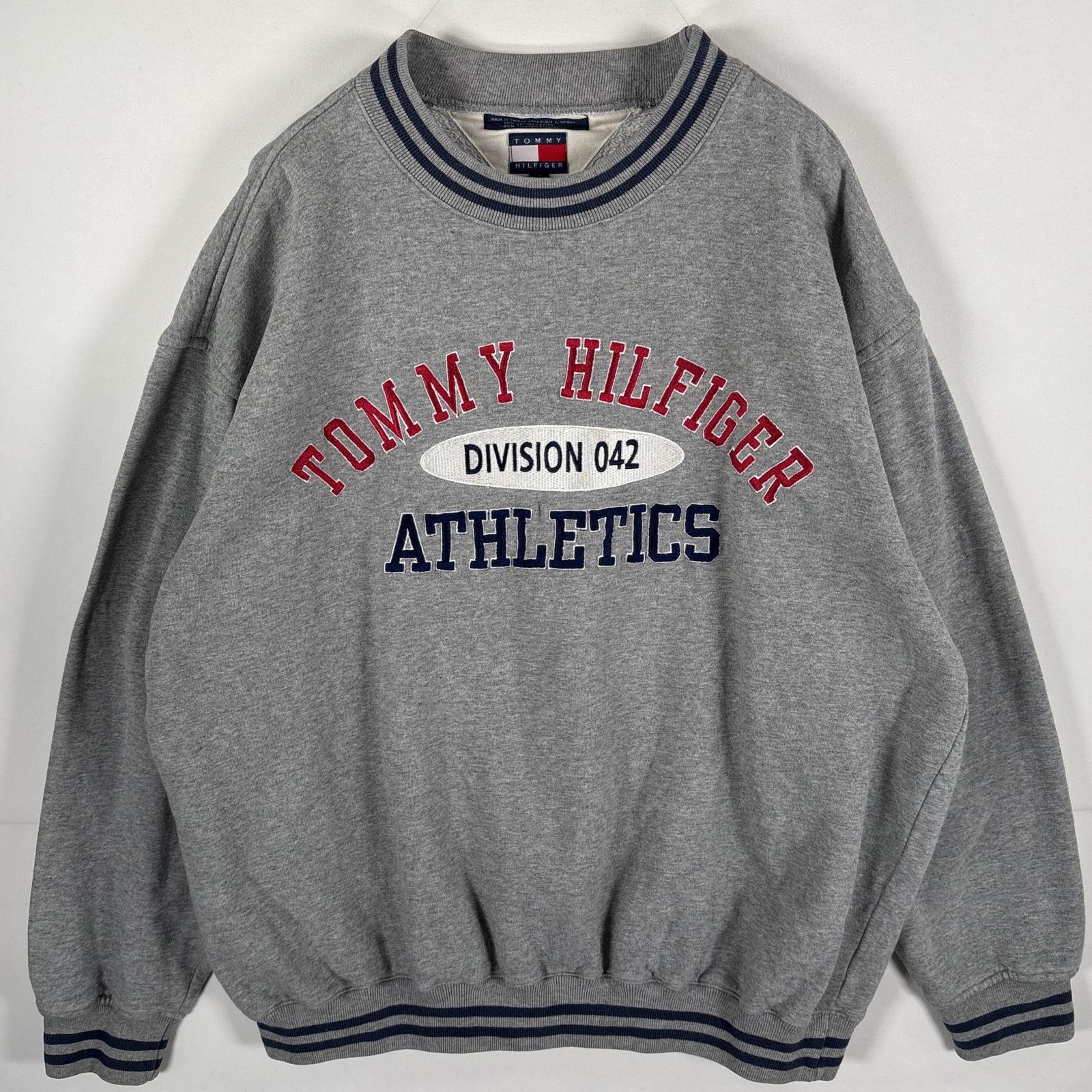 古着 90's/90年代 トミーヒルフィガー TOMMY HILFIGER スウェット ブランドロゴ刺繍 肉厚 リブ付き トレーナー L グレー メンズ 【中古】