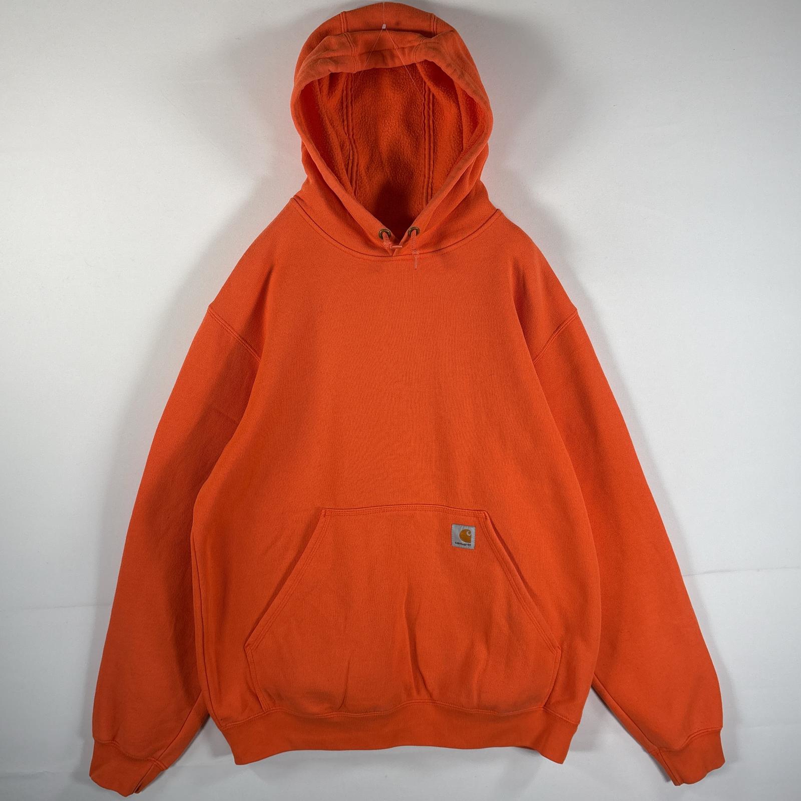 古着 カーハート Carhartt パーカー ワンポイントロゴ 袖プリント マフポケット フーディー M Regular オレンジ メンズ 【中古】