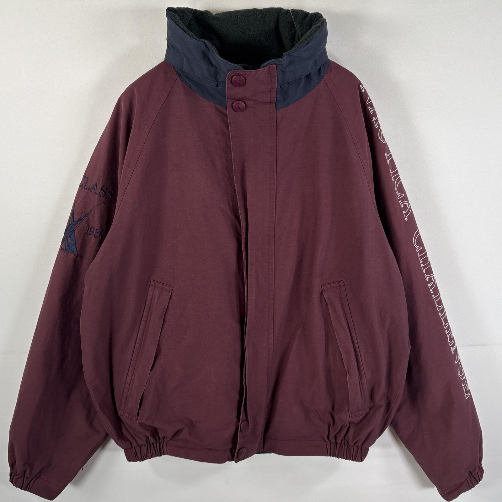 古着 90's/90年代 ノーティカ NAUTICA ナイロンジャケット リバーシブル 袖刺繍ロゴ フリース L ワインレッド メンズ 【中古】｜古着屋NIKKU