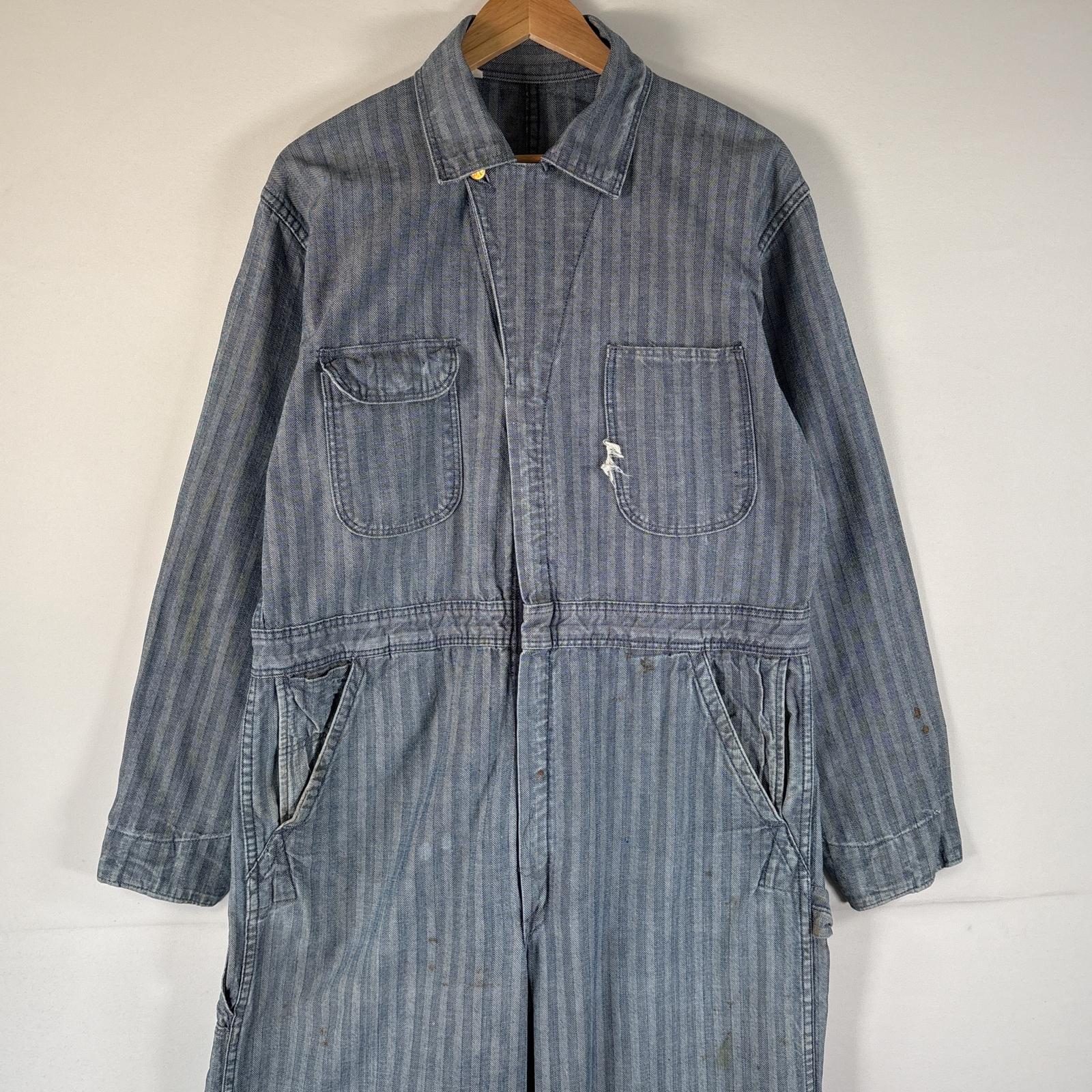 古着 70's/70年代 ヴィンテージ サンフォライズド 長袖つなぎ オールインワン ワーク 作業着 大きいサイズ ヘリンボーン ペインター 42R 33 ブルー系 メンズ 【中古】