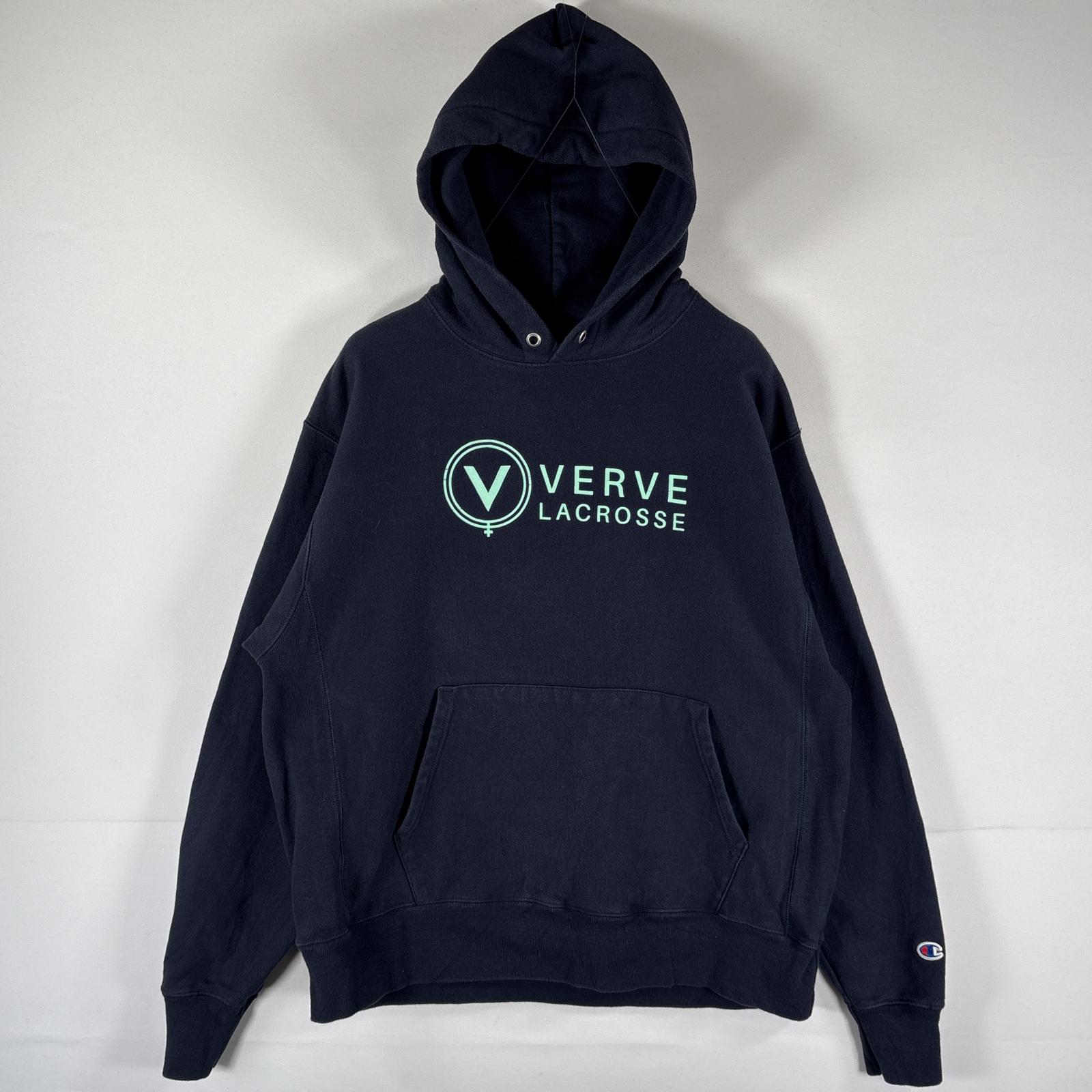 古着 チャンピオン Champion パーカー リバースウィーブ スウェット 企業ロゴプリント ワッペン フーディ LARGE ネイビー メンズ 【中古】
