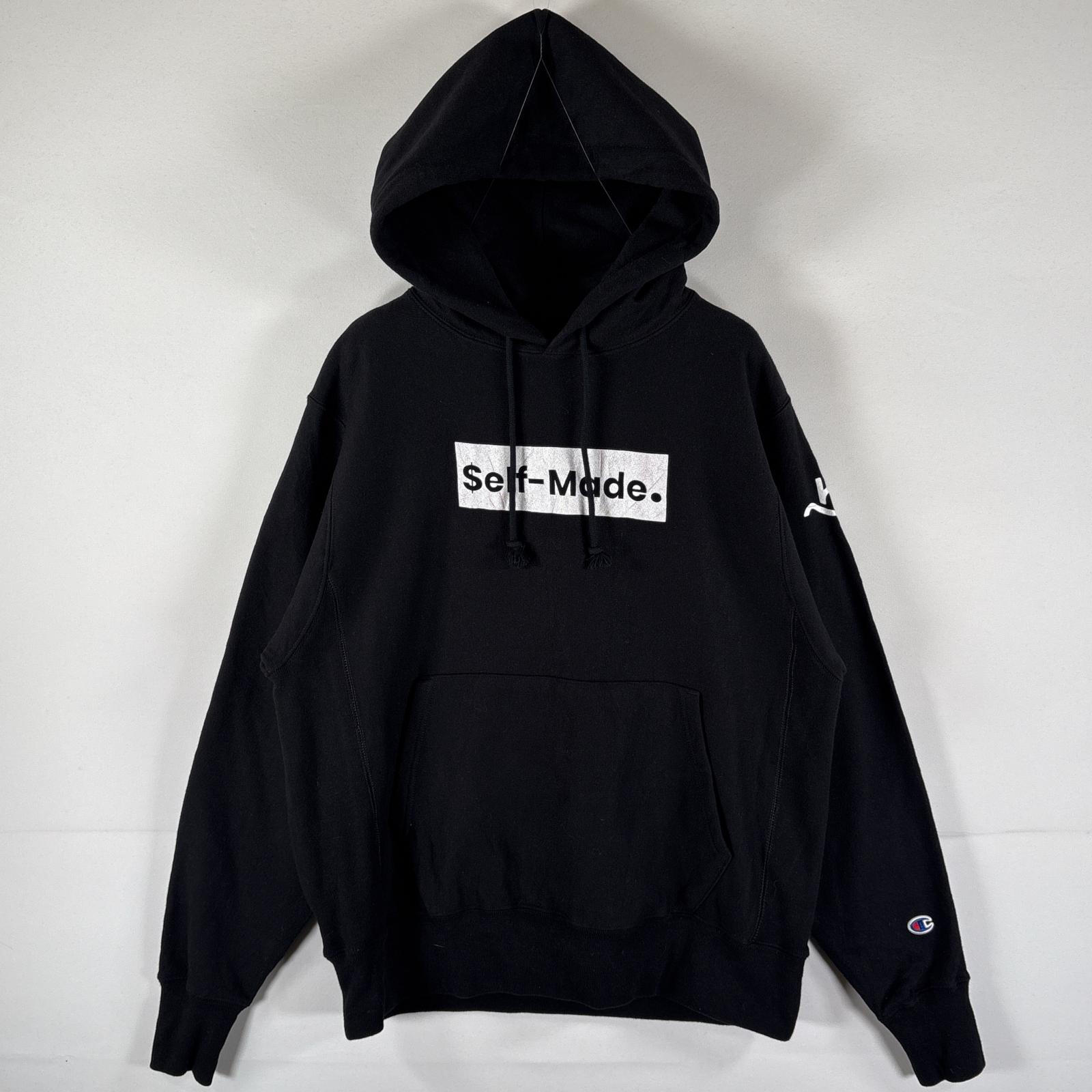 古着 チャンピオン Champion パーカー リバースウィーブ スウェット プリント フーディ プルオーバー MEDIUM ブラック メンズ 【中古】