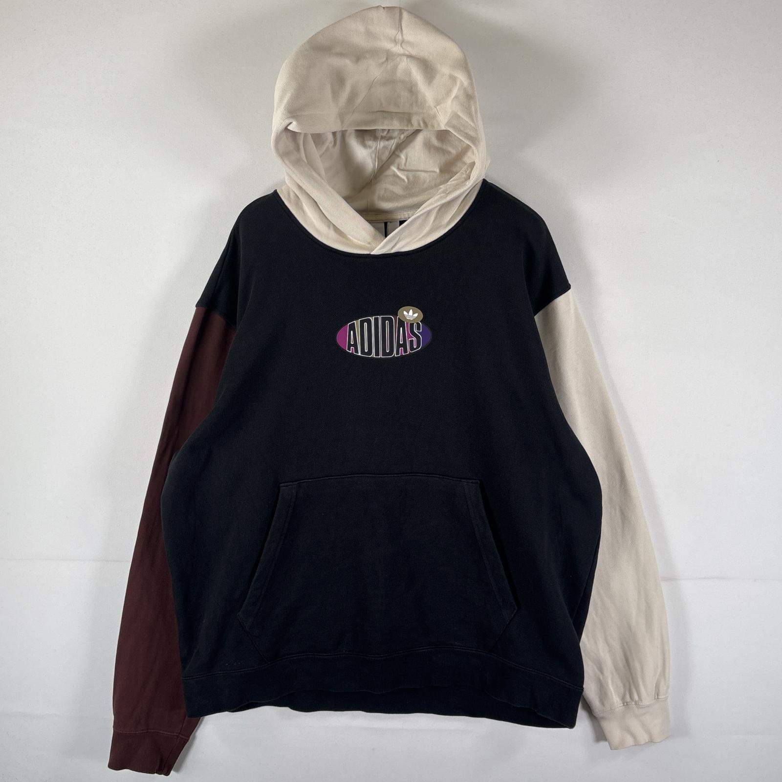 アディダス古着トレフォイルフーディーXLフェードスウェットパーカーグランジボロ 雰囲気系 90s USA製 adidas トレフォイル ロゴ 刺繍