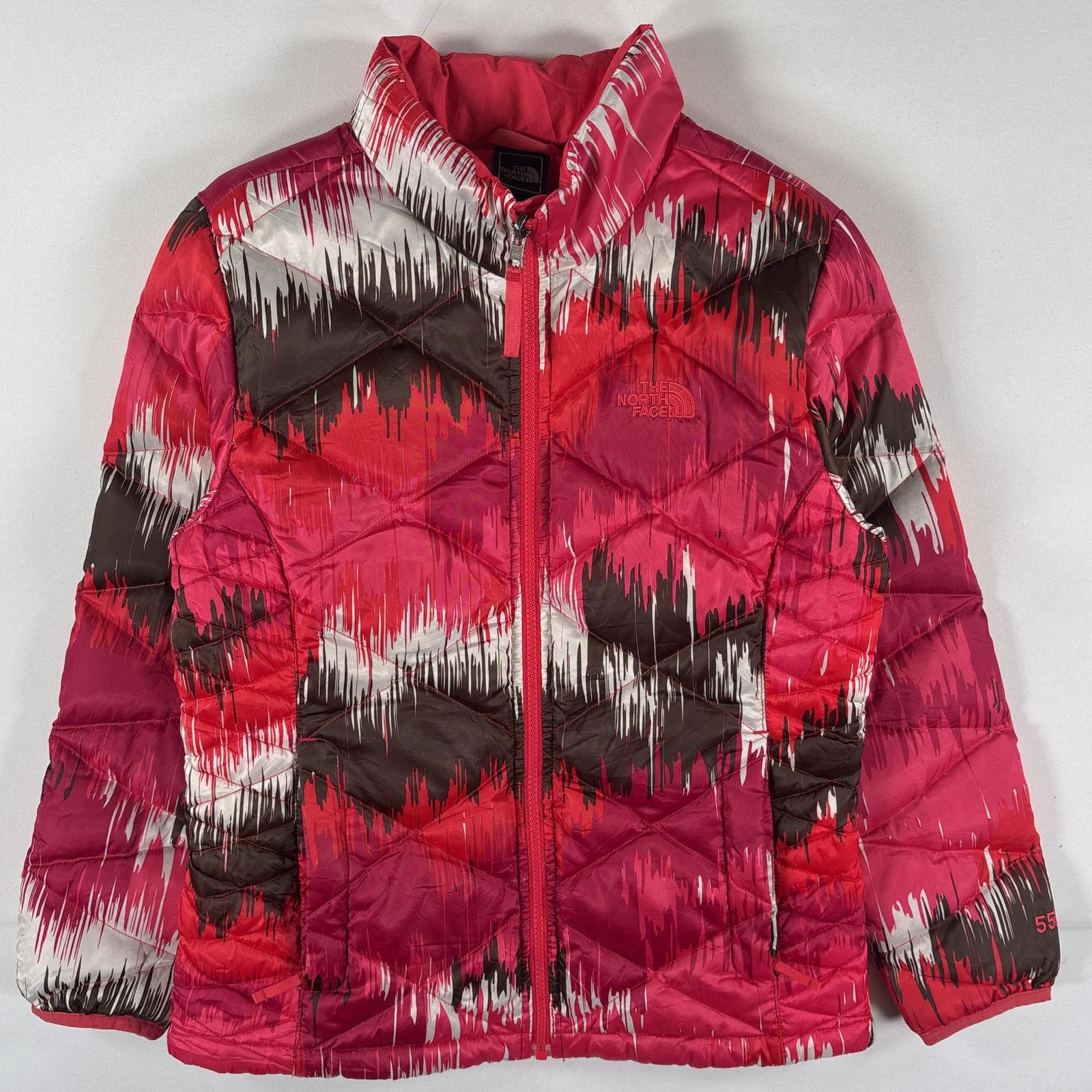 古着 ザ・ノースフェイス THE NORTH FACE ダウンジャケット 総柄 マルチカラー ワンポイント 550fill ガールズ ピンク キッズ 【中古】