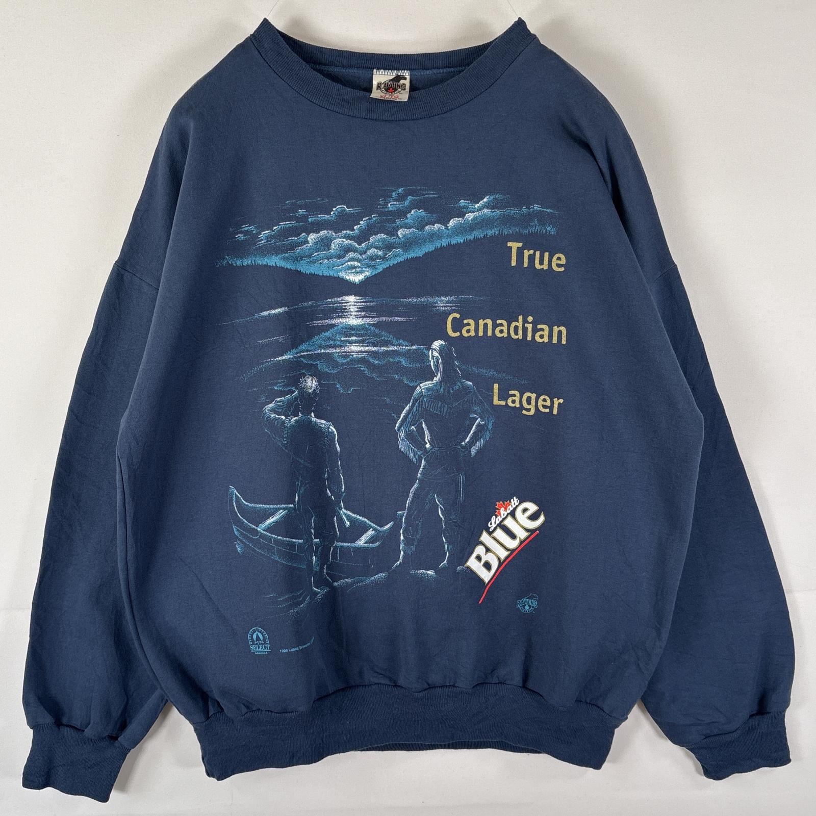 古着 90's/90年代 RAVENS スウェット トレーナー クルーネック ビール 大きいサイズ 企業デザインプリント XL ネイビー系 メンズ 【中古】