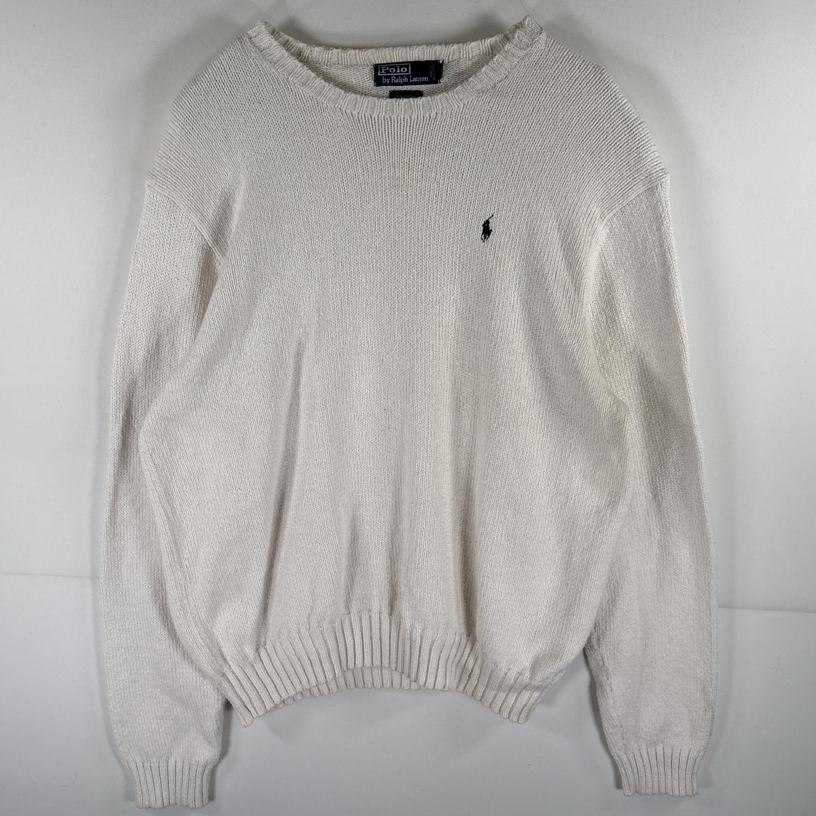 古着 ポロバイラルフローレン Polo by Ralph Lauren コットンニットセーター Ｖネック ワンポイントロゴ刺繍 L  ライトグレー メンズ POLO RALPH LAUREN - 古着 ポロバイラルフローレン Polo by