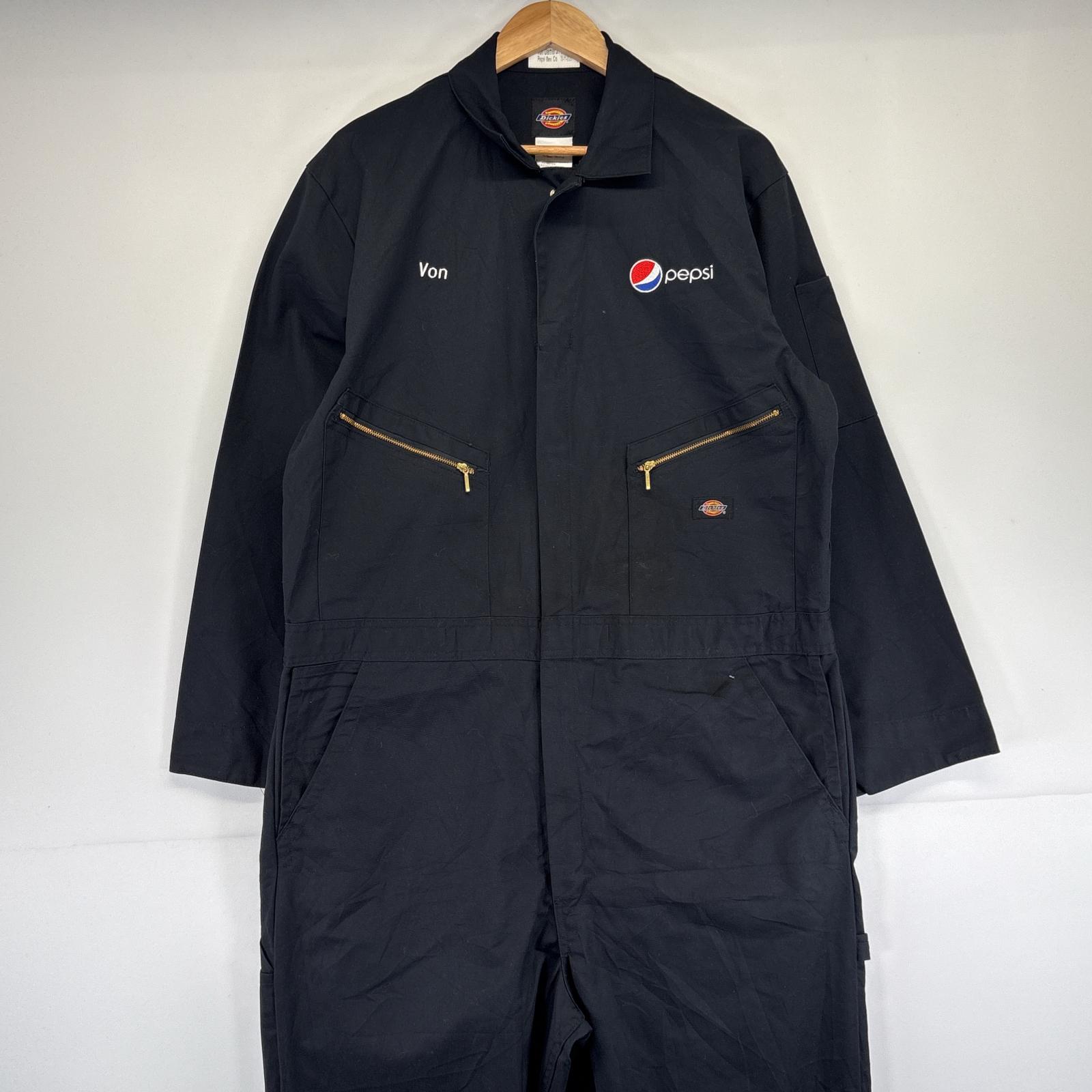 古着 ディッキーズ Dickies 長袖つなぎ オールインワン ワーク 作業着 ワンポイントロゴ 企業ロゴ ペプシ 刺繍 XLR ブラック メンズ 【中古】