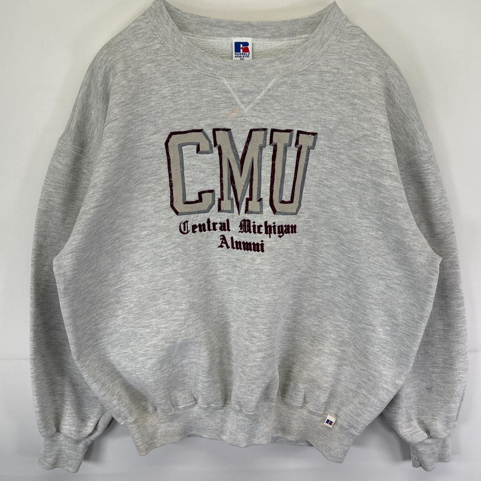 古着 90's/90年代 ラッセル Russell USA製 スウェット トレーナー 大きいサイズ CMUカレッジロゴ オールドイングリッシュ 前V グレー メンズ 【中古】