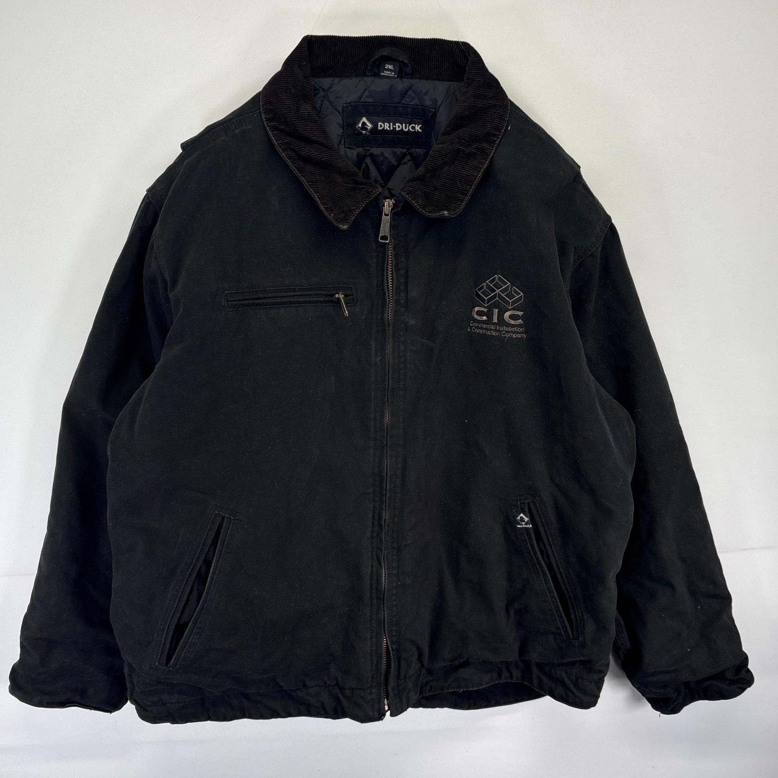 古着 DRI&minus;DUCK ワークジャケット ダック デトロイトジャケットタイプ 中綿 企業ロゴ フルジップ 2XL ブラック メンズ 【中古】｜古着屋NIKKU