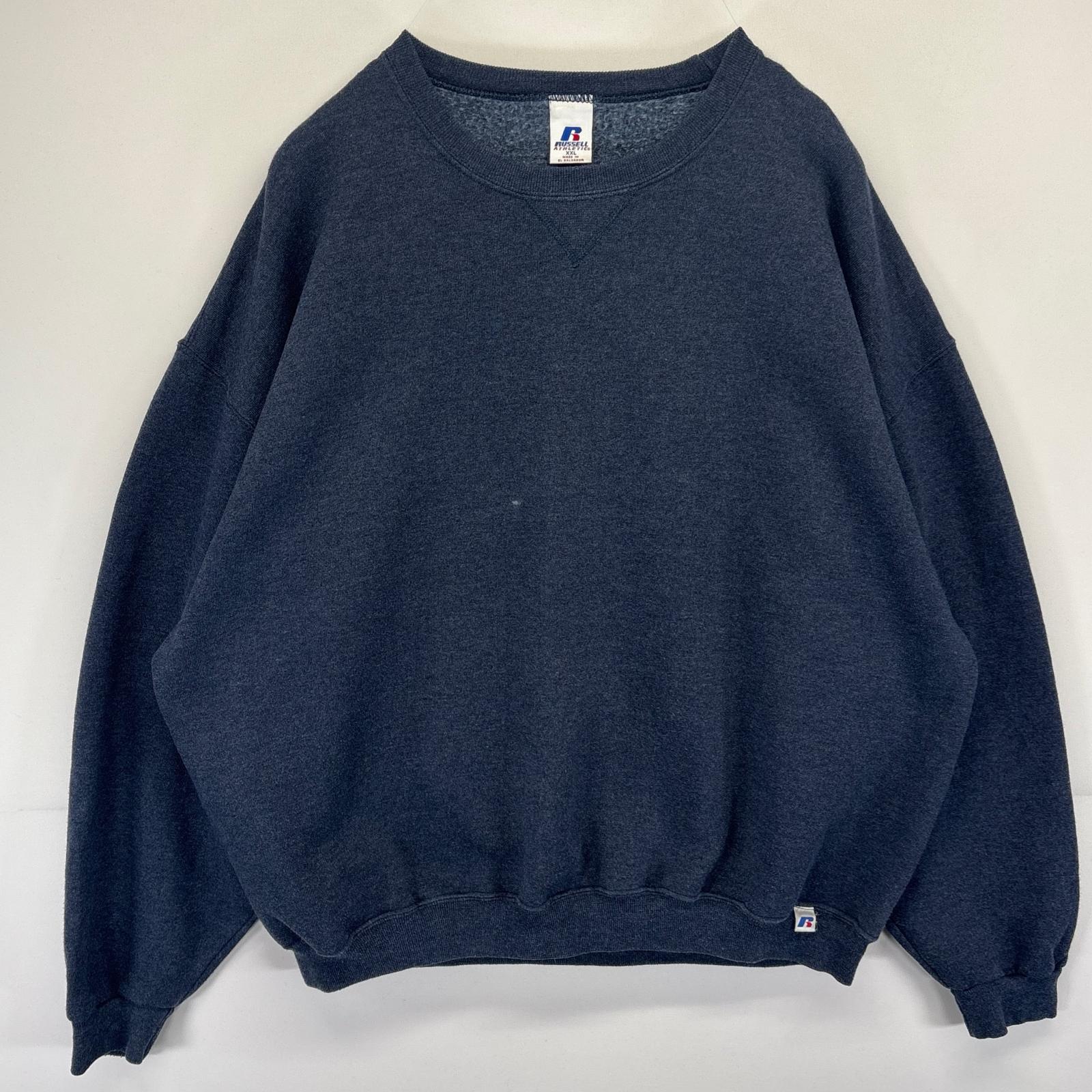 古着 ラッセル Russell スウェット トレーナー ワンポイントロゴ 無地 前V 大きいサイズ 2XL ネイビー メンズ 【中古】