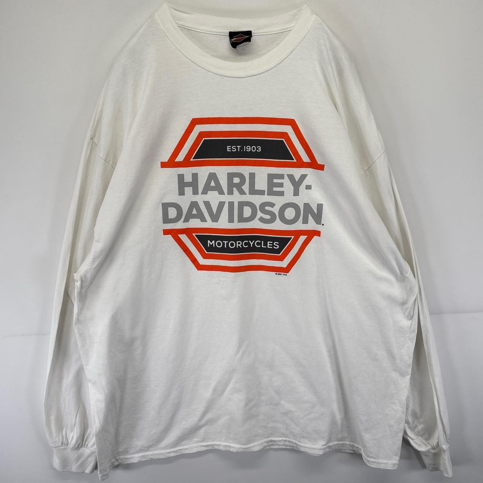 ハーレーダビッドソン　ロングTシャツ　Lサイズ　古着　ホワイト　ロゴプリント ウィリー G スカル ロングスリーブ T シャツ （ホワイト） -ハーレー