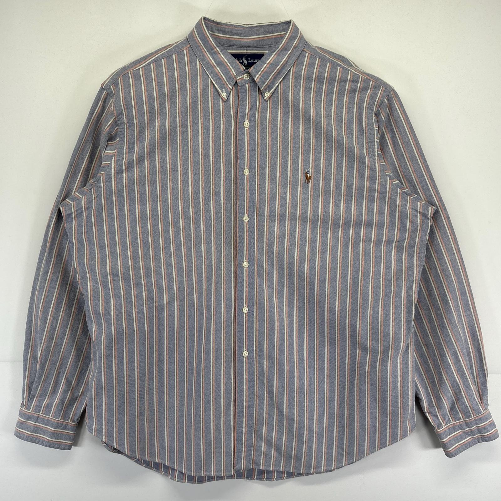 古着 90's/90年代 ラルフローレン RALPH LAUREN 長袖シャツ ストライプ柄 大きいサイズ オックスフォード 2XL マルチカラー メンズ 【中古】