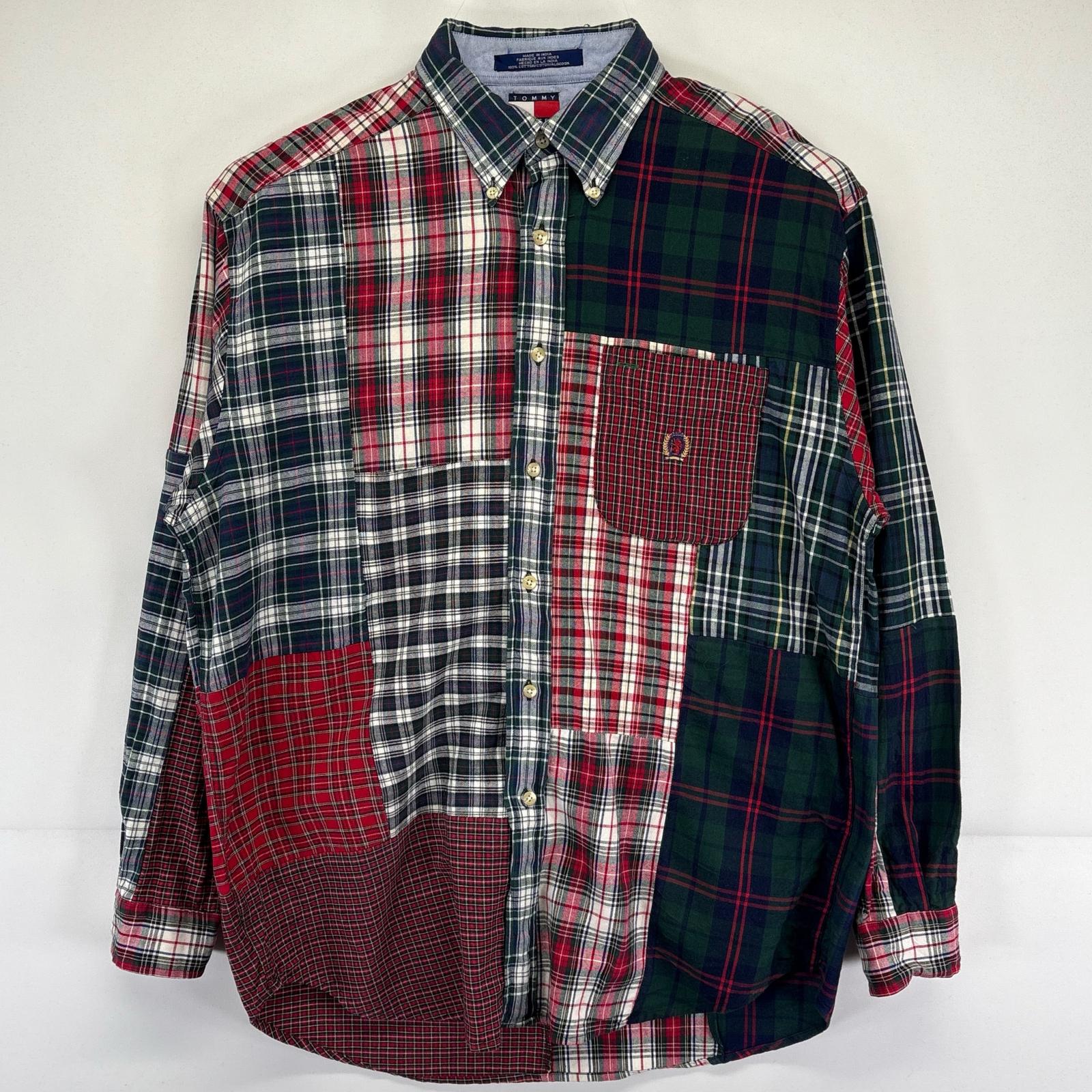古着 90's/90年代 トミーヒルフィガー TOMMY HILFIGER 長袖シャツ ワンポイントロゴ パッチワーク クレイジーパターン M マルチカラー メンズ 【中古】｜古着屋NIKKU