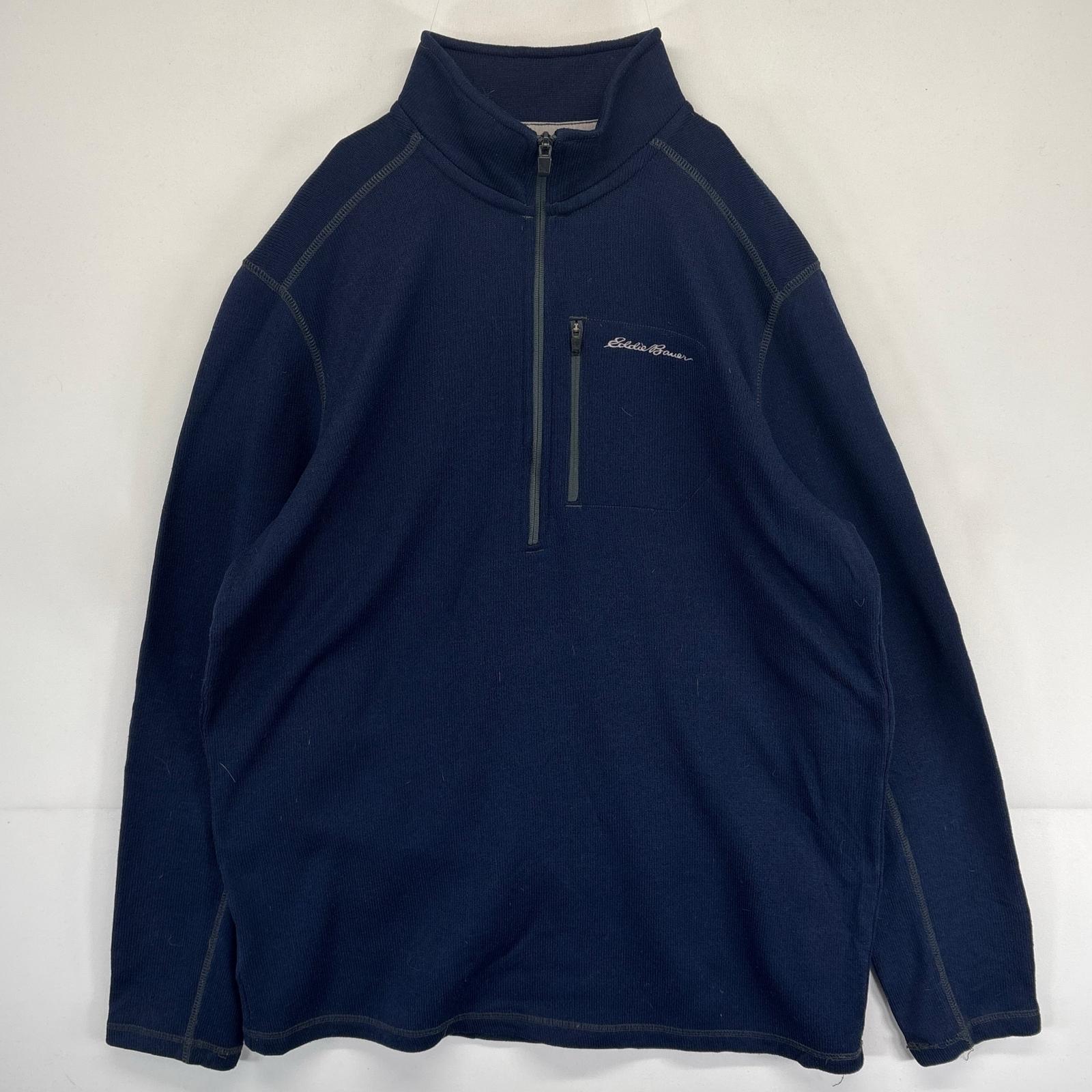 古着 【希少】Eddie Bauer XL ハーフジップ ジップアップフリース 90年代 エディーバウアー Eddie Bauer 黒タグ ハーフジップ