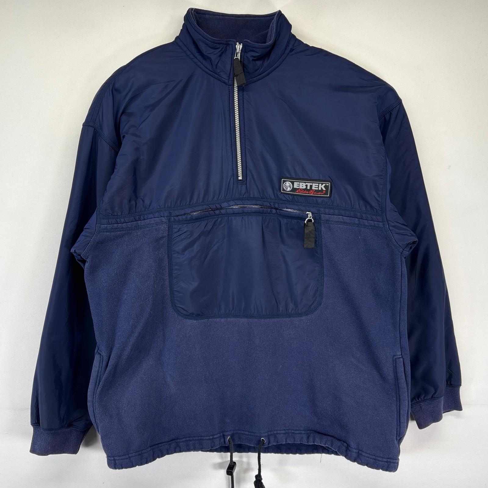 古着 エディー・バウアー Eddie Bauer ナイロンジャケット プルオーバー ナイロン切り替え ハーフジップ アウトドア M ネイビー系 メンズ 【中古】