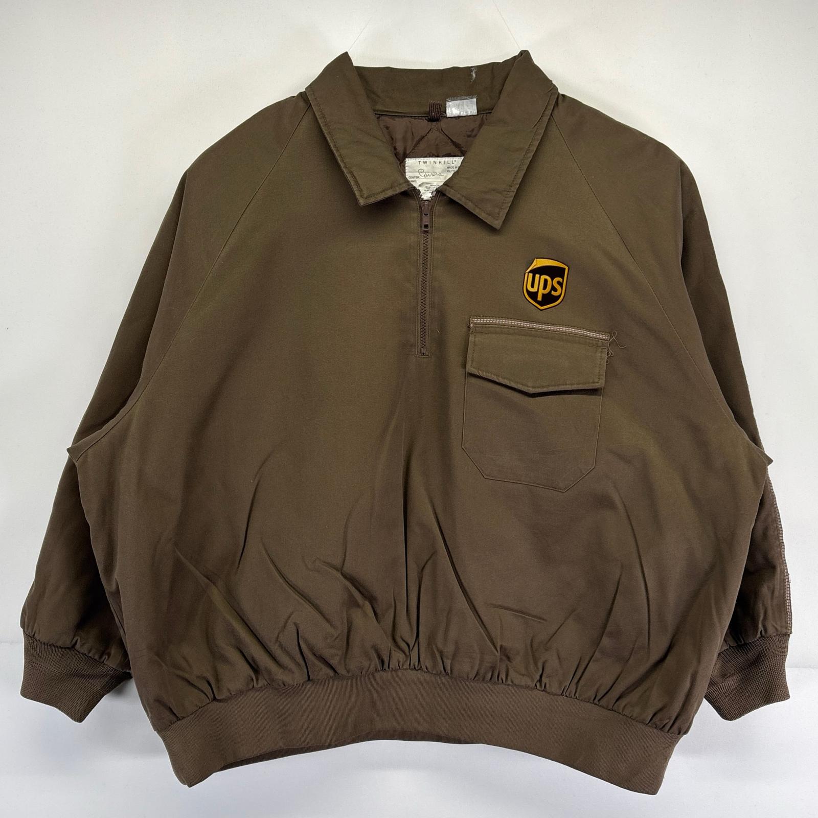 古着 TWIN HILL ワークジャケット ハーフジップ UPS 中綿 プルオーバー 企業ワッペン 襟付き ブラウン メンズ 【中古】