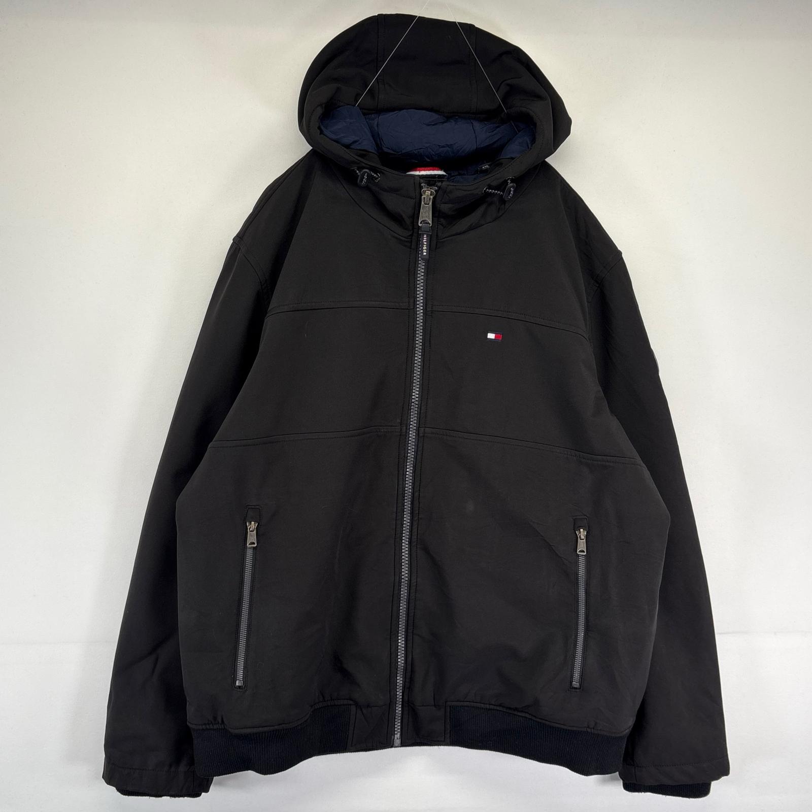 古着 トミーヒルフィガー TOMMY HILFIGER ナイロンジャケット フルジップ 中綿 シェル ワンポイント 2XL ブラック メンズ 【中古】