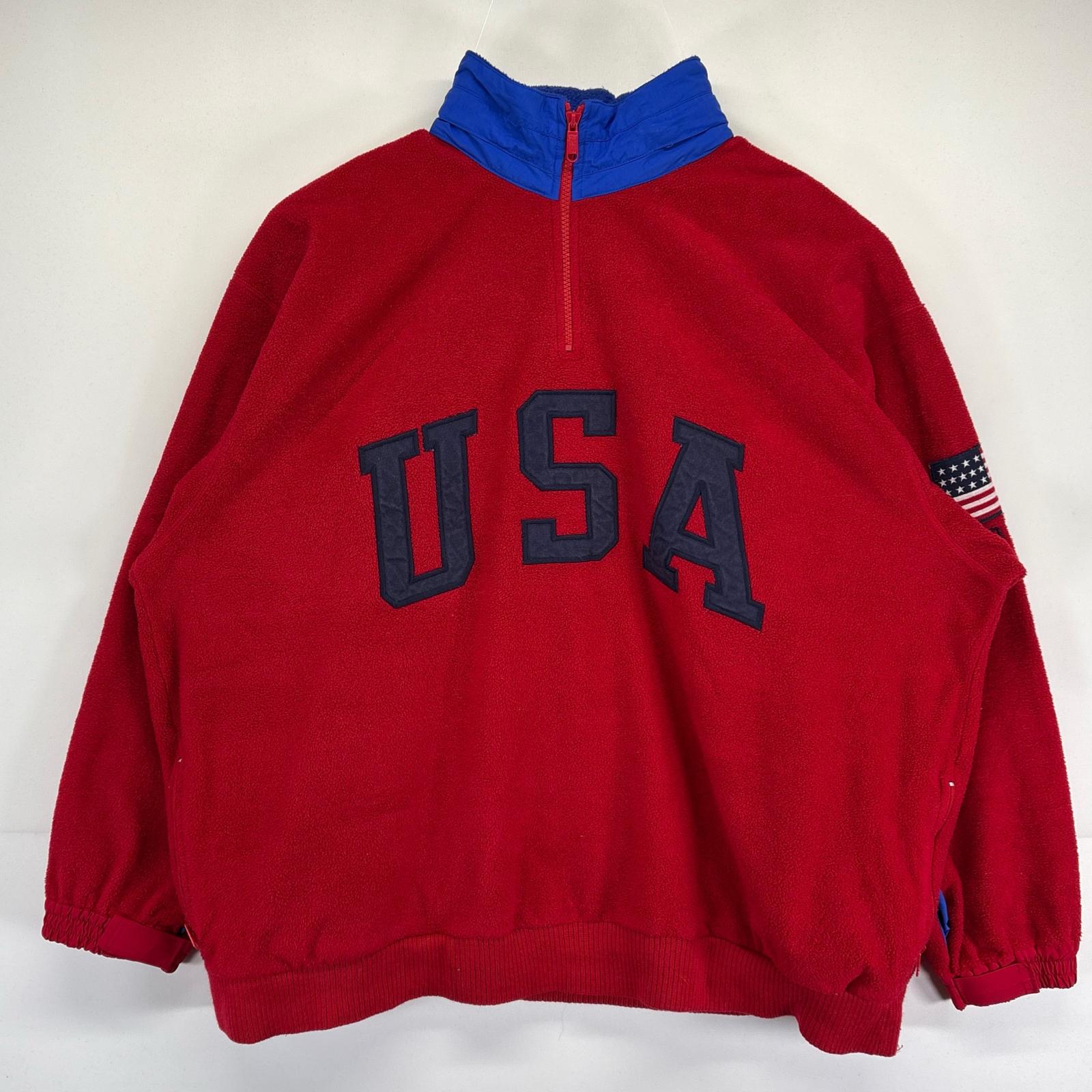 古着 ポロ・ラルフローレン POLO RALPH LAUREN フリースジャケット 大きいサイズ ハーフジップ 大判刺繍デザイン XL レッド メンズ 【中古】｜古着屋NIKKU