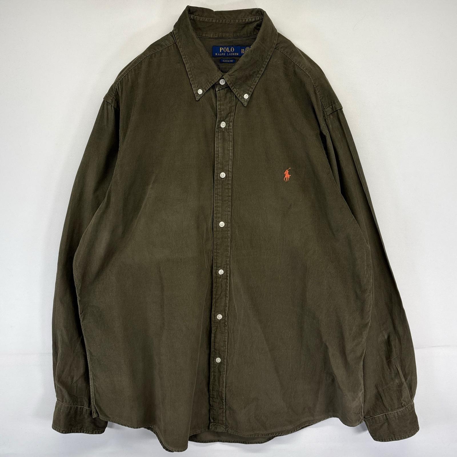 古着 ポロ・ラルフローレン POLO RALPH LAUREN 長袖シャツ コーデュロイシャツ ボタンダウン ワンポイントロゴ 2XL ブラウン系 メンズ 【中古】