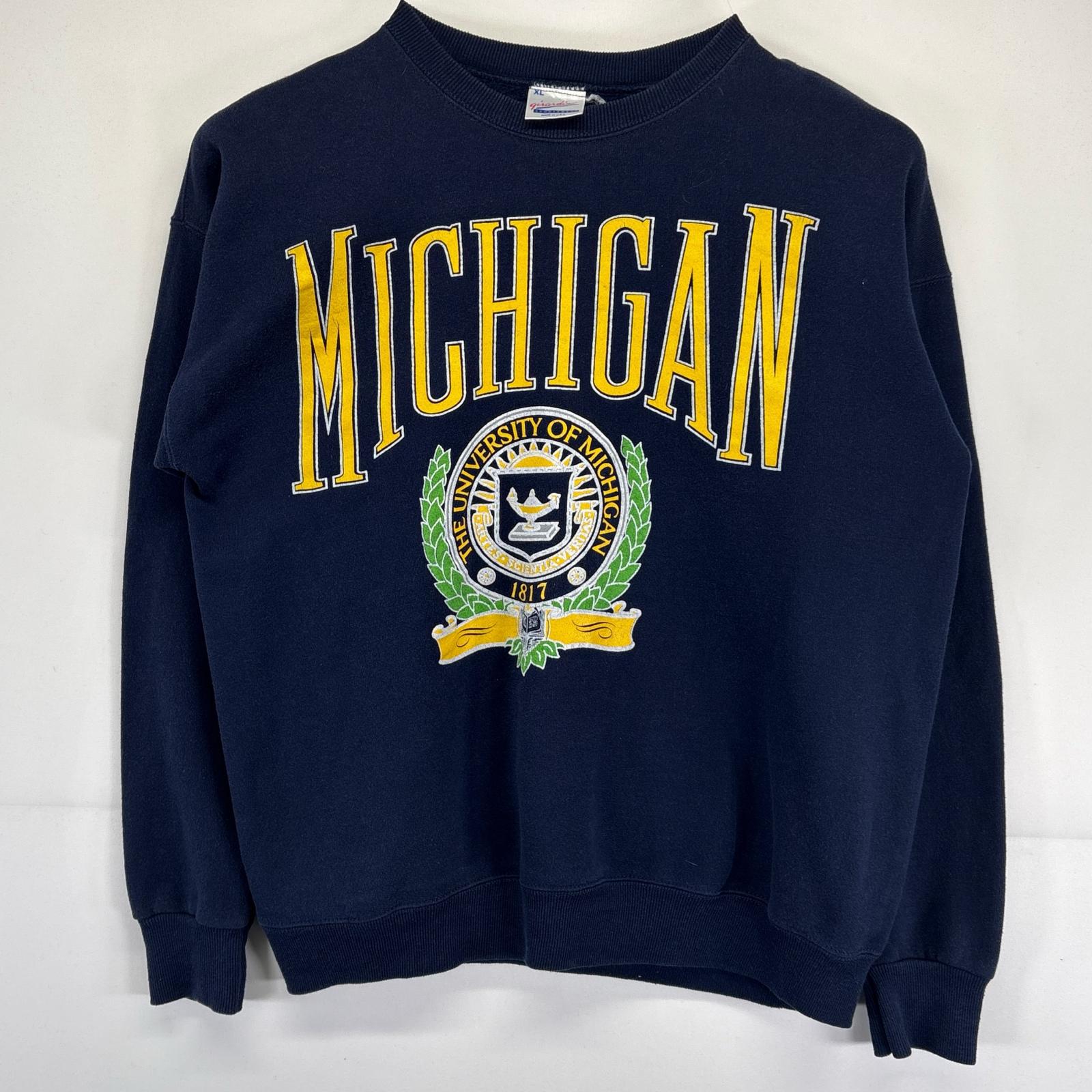 古着 Girardin sports wear USA製 スウェット 大きいサイズ トレーナー クルーネック カレッジプリント XL ネイビー メンズ 【中古】