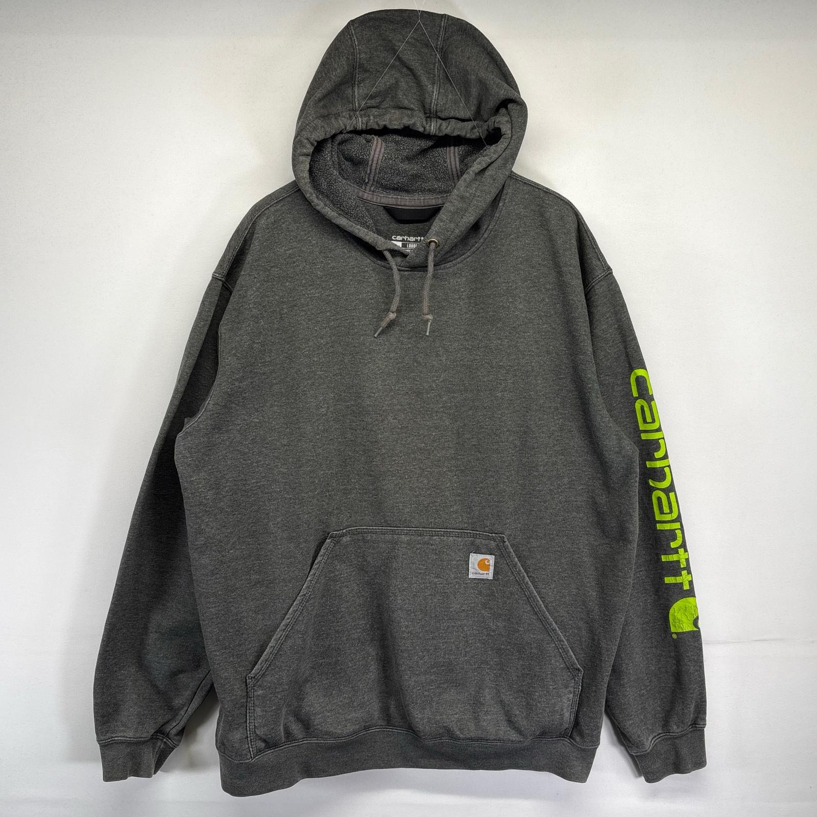 古着 カーハート Carhartt パーカー スウェット ワンポイントロゴ フーディ プルオーバー 袖ロゴプリント L グレー系 メンズ 【中古】