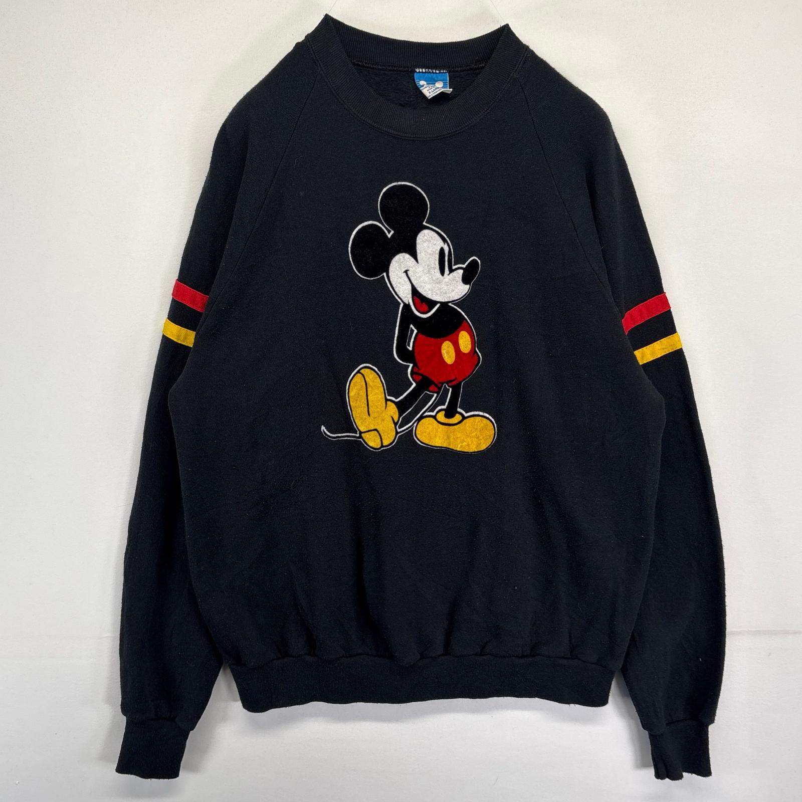 古着 80's/80年代 ヴィンテージ ディズニー Disney USA製 スウェット トレーナー ミッキーマウス ラグラン XL ブラック メンズ 【中古】