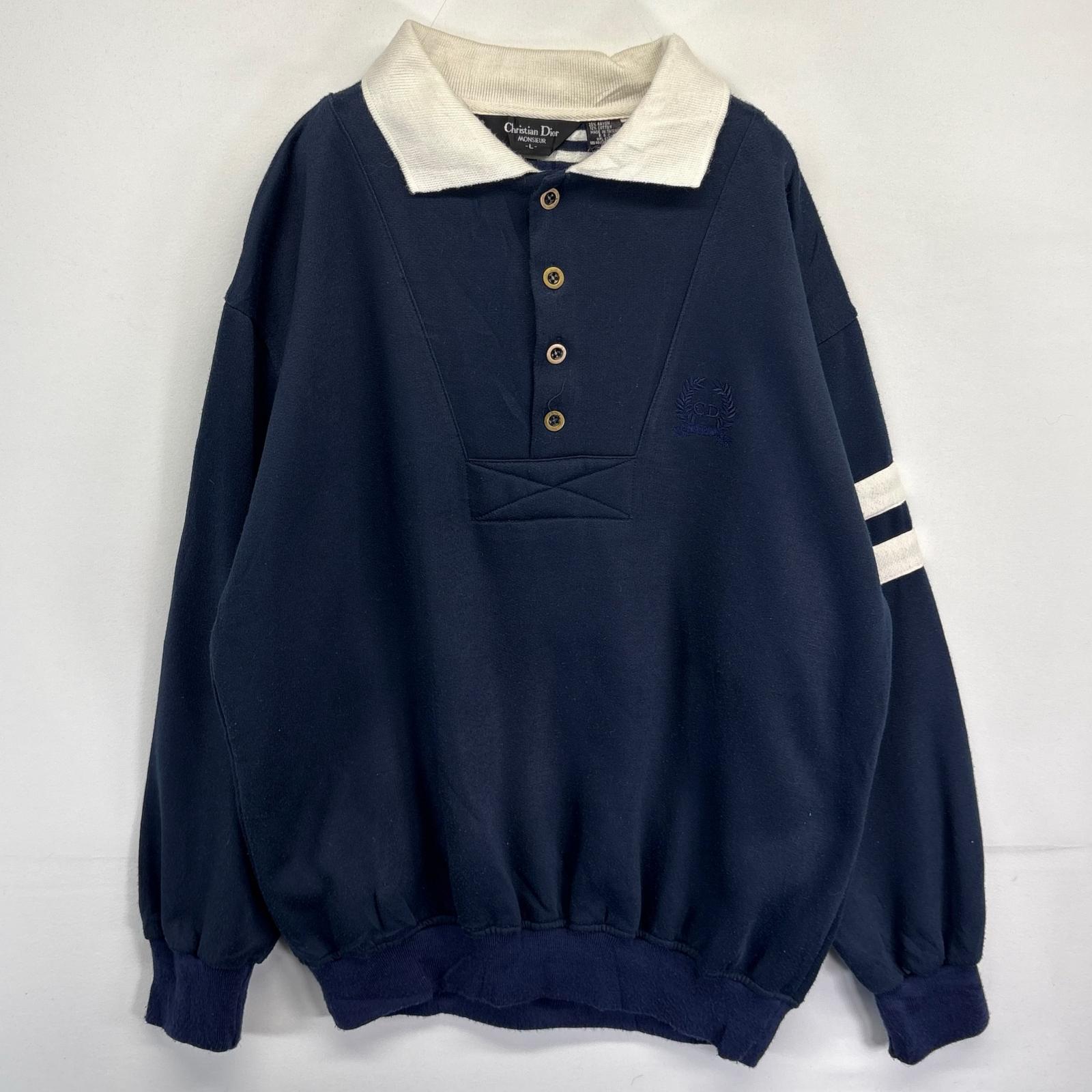 古着 90's/90年代 クリスチャンディオール Christian Dior スウェット オールド ハーフボタン トレーナー ワンポイント L ネイビー メンズ 【中古】