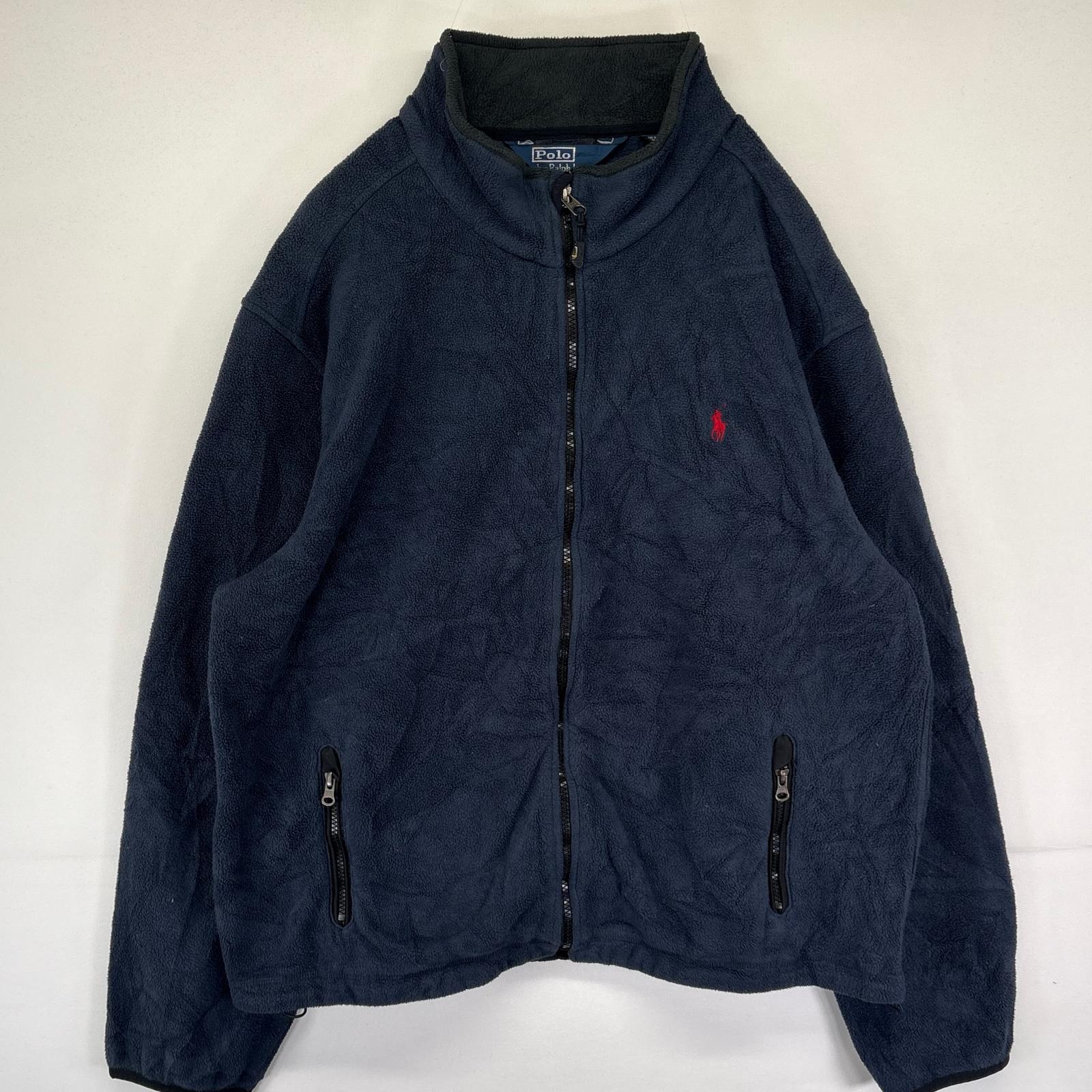 古着 90's/90年代 ポロバイラルフローレン Polo by Ralph Lauren フルジップフリースジャケット ワンポイントロゴ 2XL ネイビー メンズ 【中古】｜古着屋NIKKU