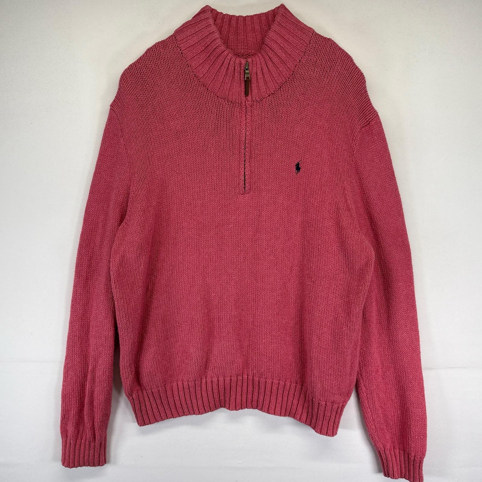 古着 ポロバイラルフローレン Polo by Ralph Lauren ニット ワンポイントロゴ セーター ハーフジップ 2XL ピンク系 メンズ 【中古】