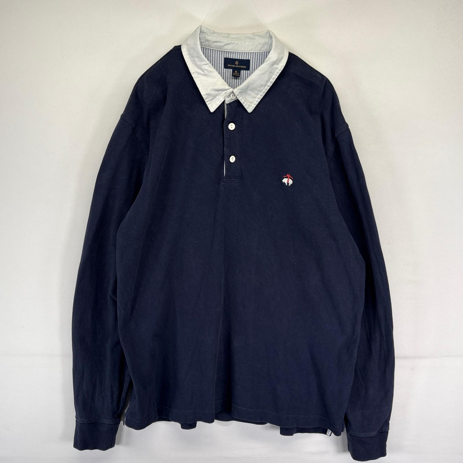 古着 ブルックスブラザーズ Brooks Brothers 長袖シャツ ポロシャツ ワンポイント刺繍ロゴ XL ネイビー系 メンズ 【中古】