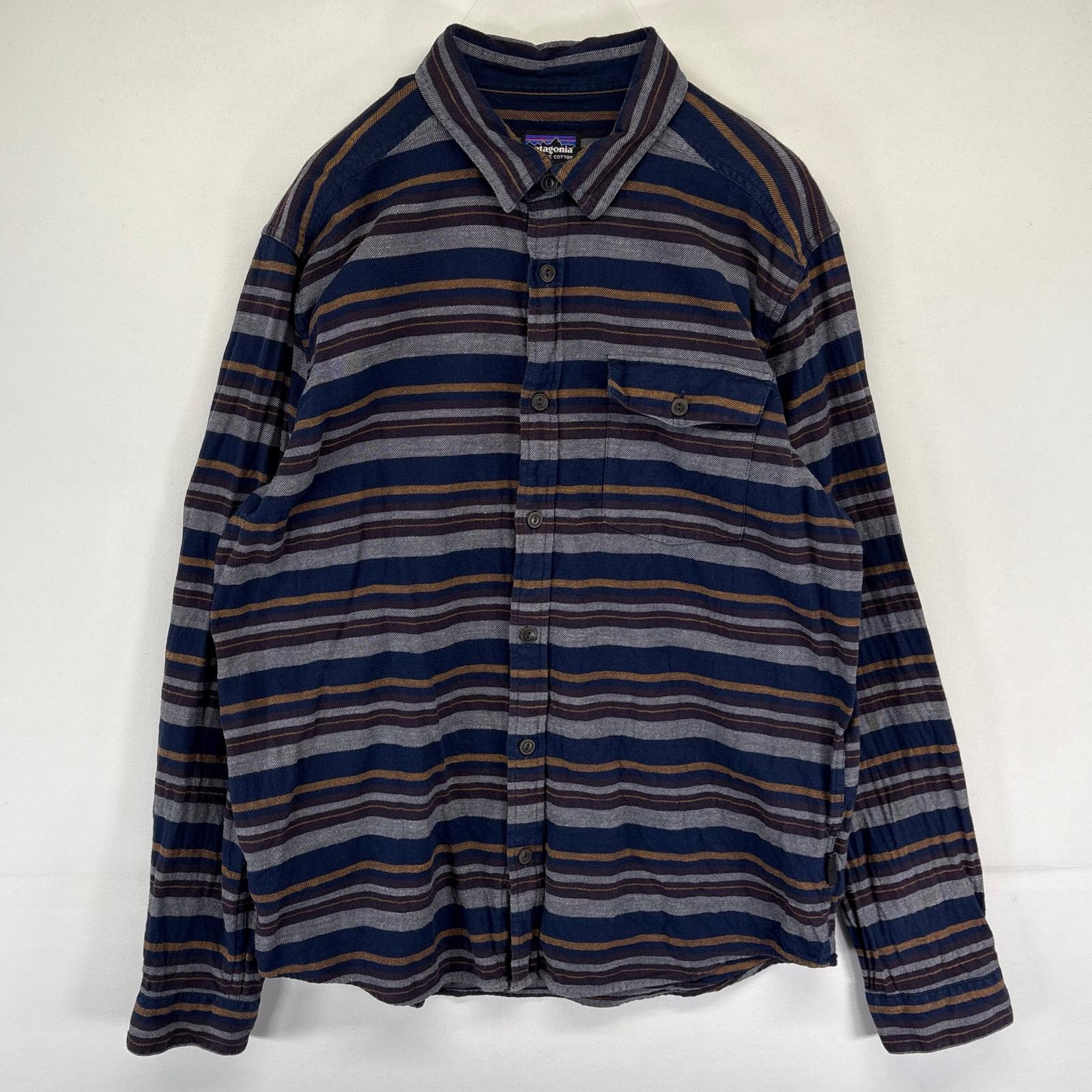 古着 パタゴニア patagonia 長袖シャツ ボタン 胸ポケット 薄手 オーガニックコットン M マルチカラー ボーダー メンズ 【中古】｜古着屋NIKKU