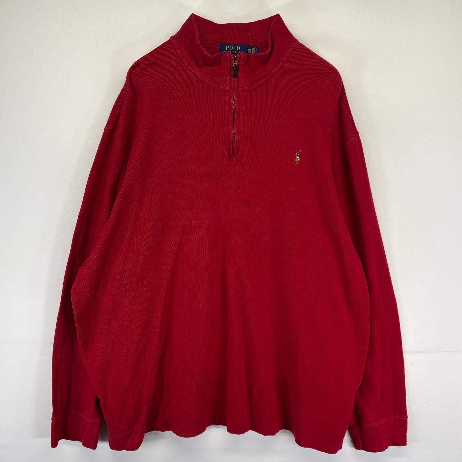 古着 ポロ・ラルフローレン POLO RALPH LAUREN スウェット ハーフジップ プルオーバー ワンポイントロゴ 2XL レッド系 メンズ 【中古】